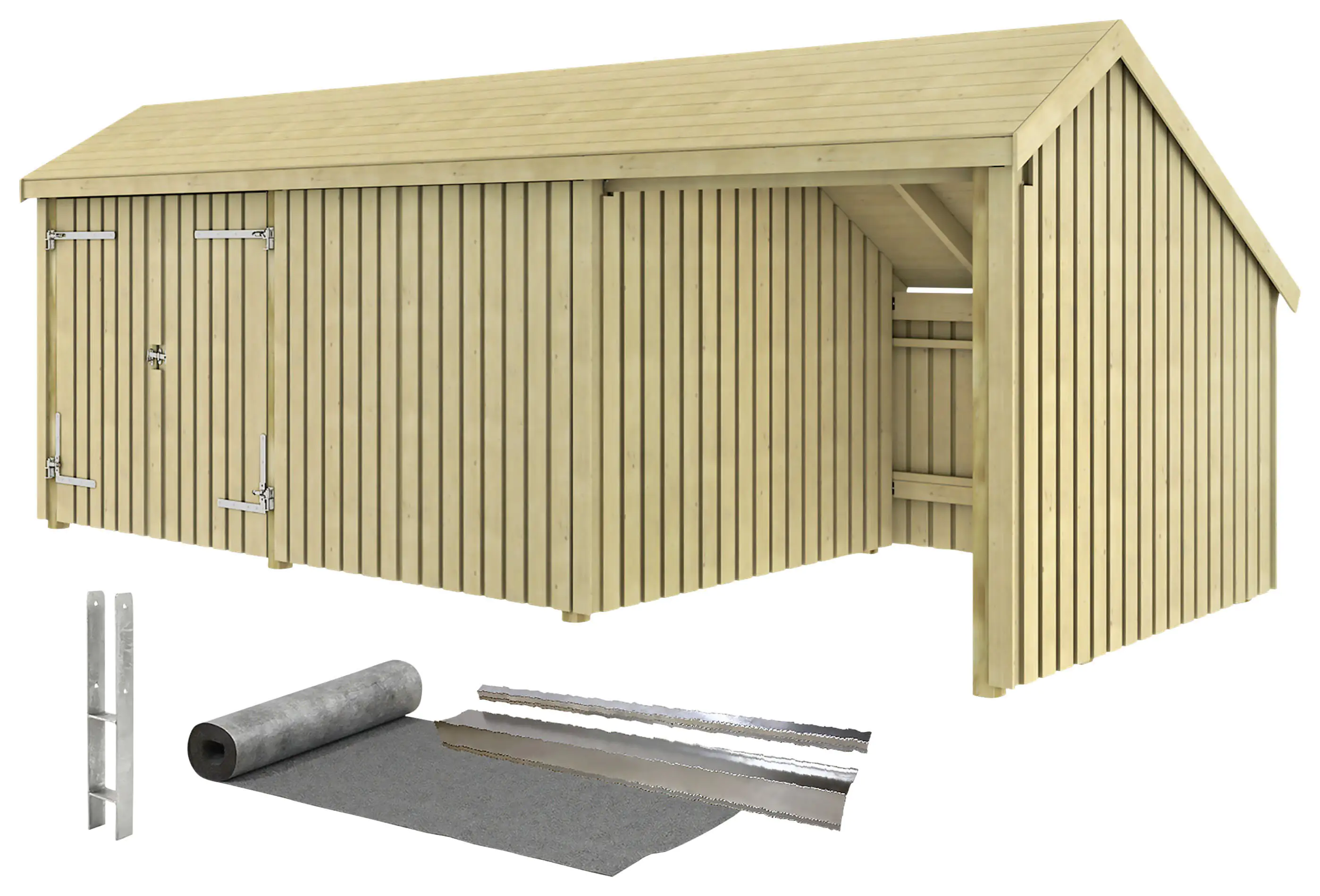 Plus Gartenhaus Multi 3 Module 619 x 238 cm natur mit Doppeltür, offen