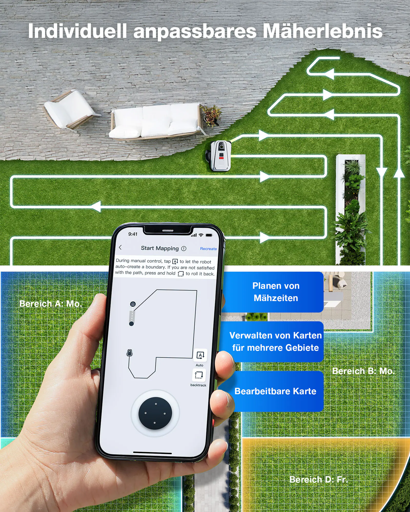 ECOVACS Mähroboter GOAT A3000 LiDAR Pro - 33 cm Schnittbreite 3000 m² 32 V
