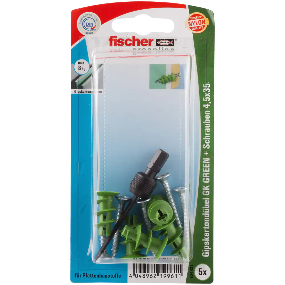 Fischer Gipskartondübel GK green S 22 mm - 5 Stück