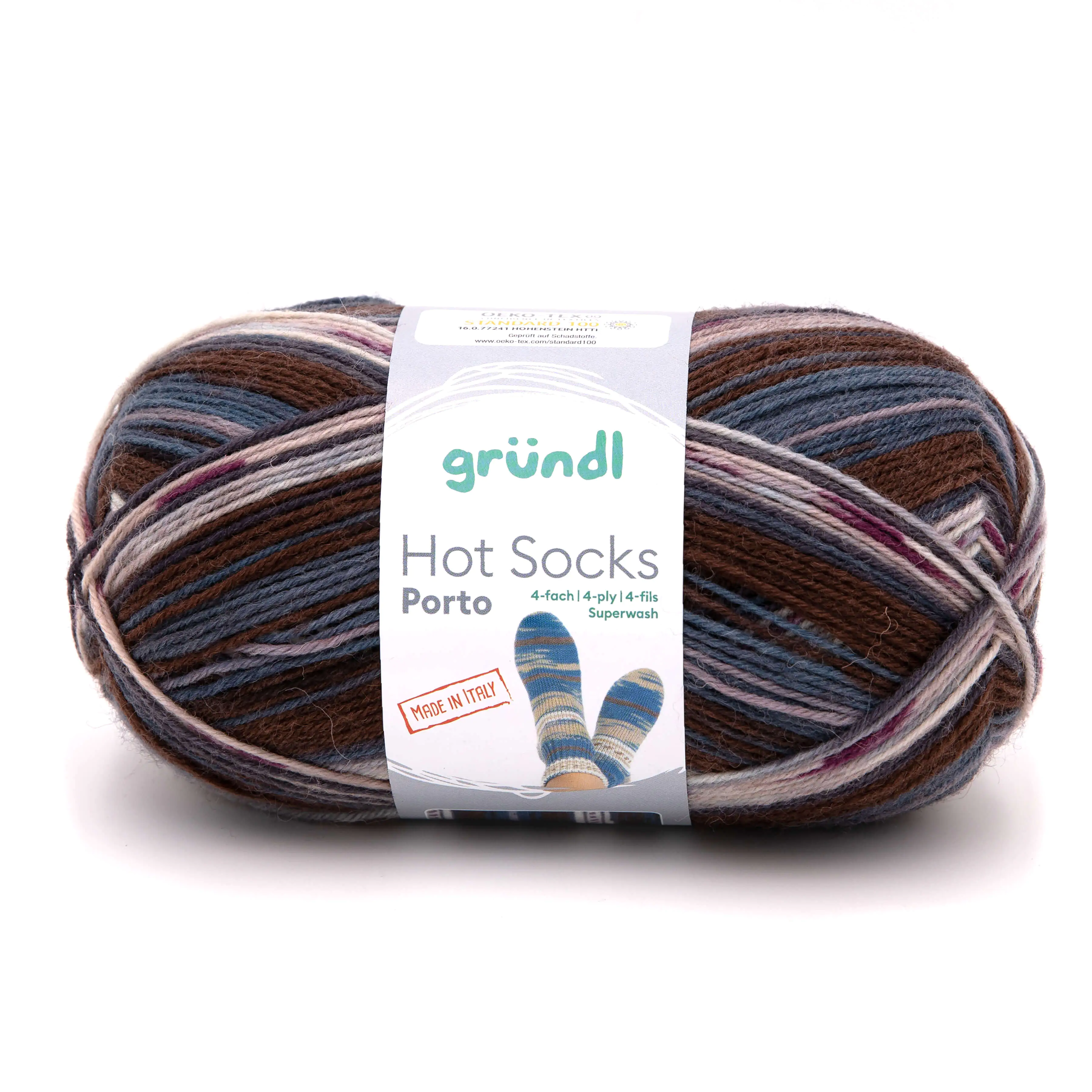 4036014228563 Gründl Sockenwolle Hot Socks Porto 100 g 4-fach braun-natur-denim-flieder