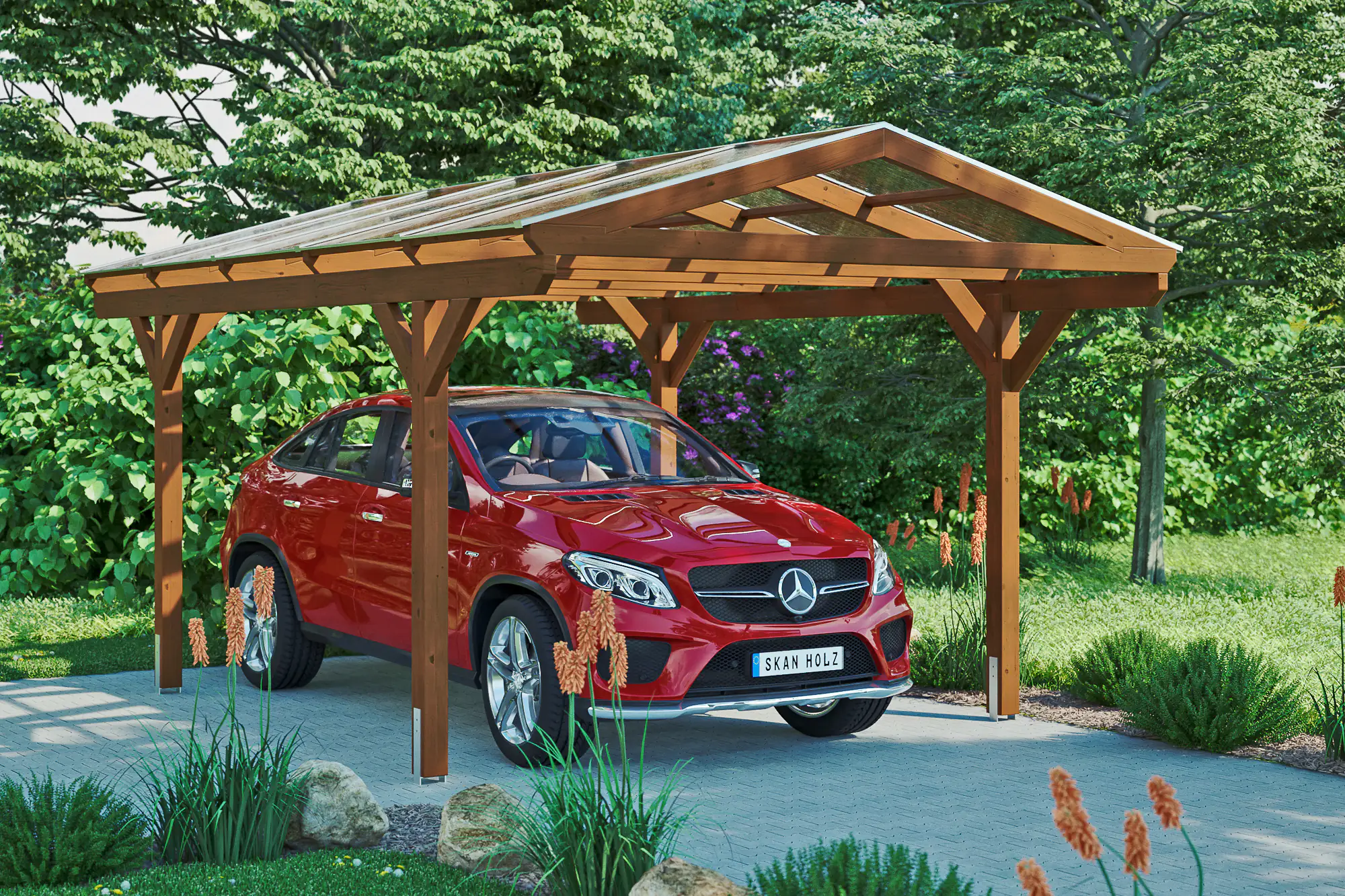 SKAN HOLZ Carport Westerwald 362 x 541 cm, lasiert in Nussbaum