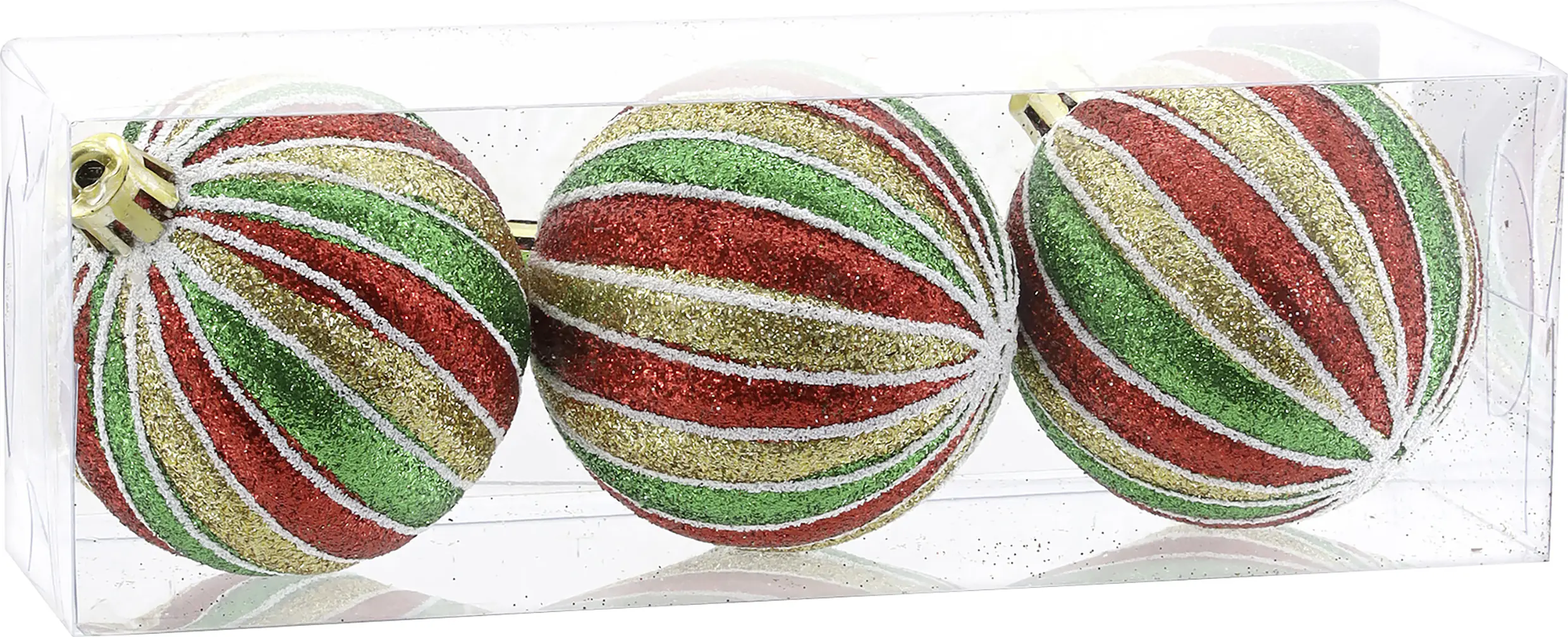 Weihnachtskugel aus Kunststoff Ø 7 cm grün/rot/gold - 3 Stück