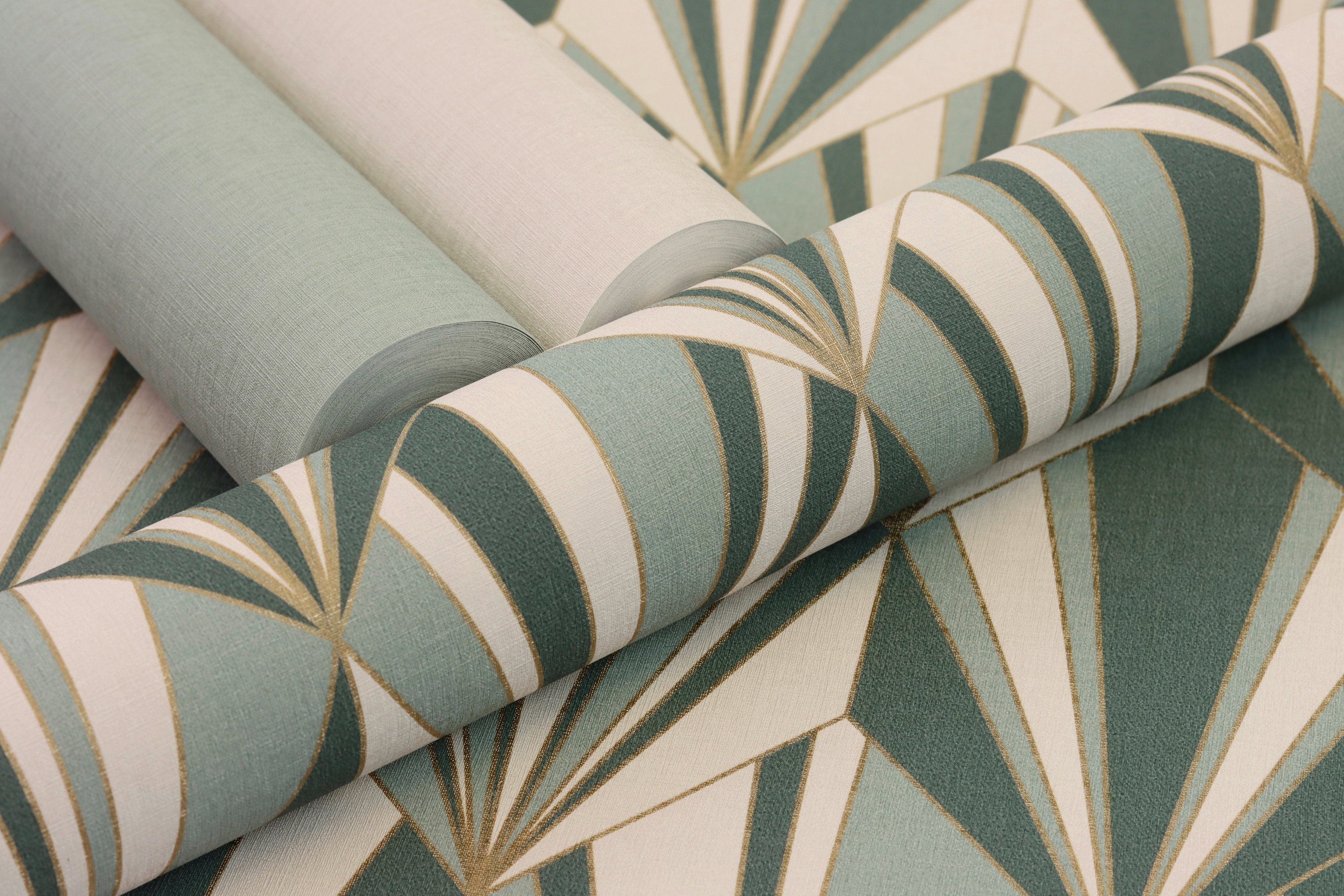 Rasch Vliestapete 690743 Selection, Textilstruktur grün, 10,05 x 0,53 m