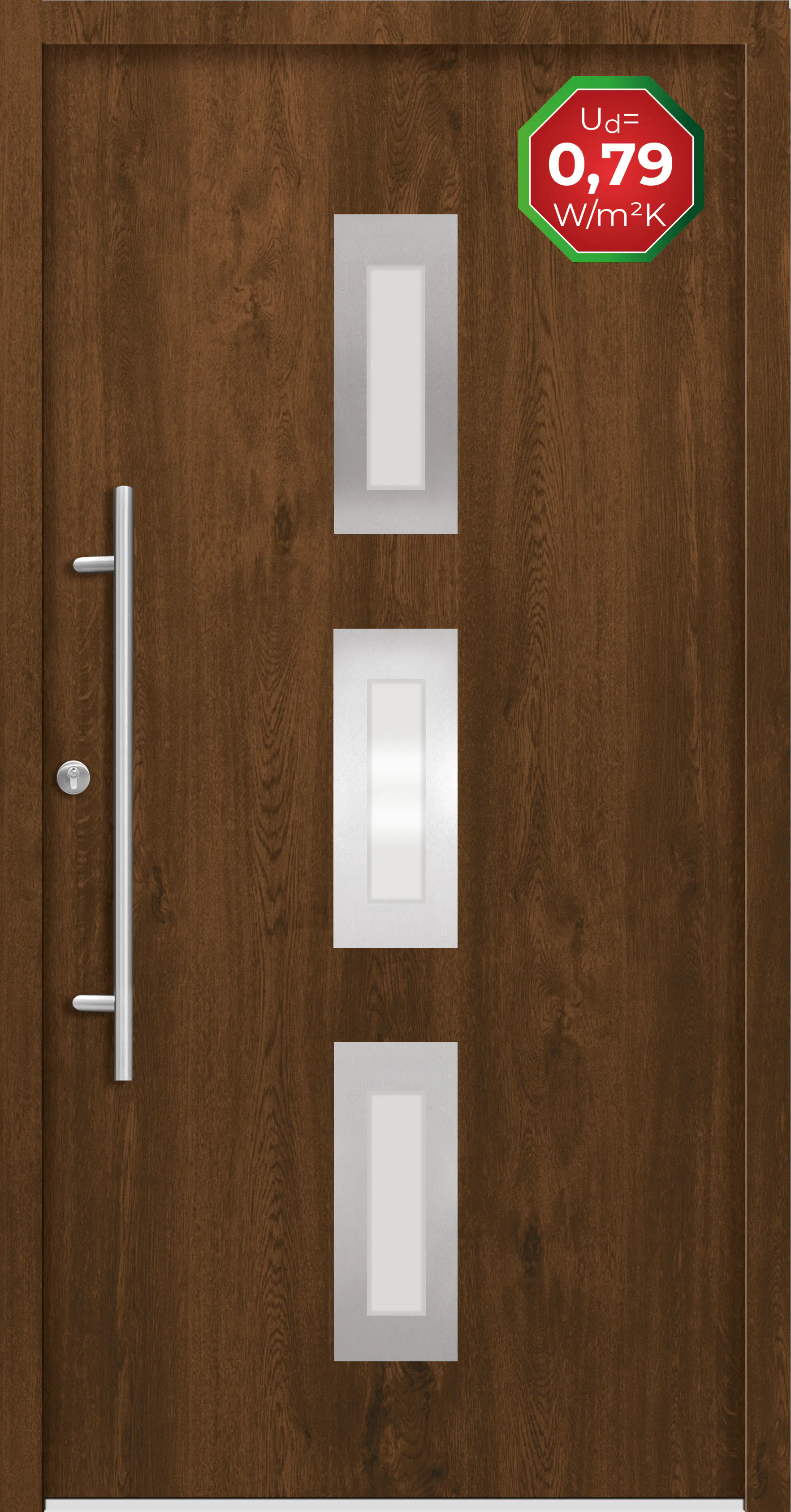 Splendoor Haustür Passivedoor Premium B02 Nussbaum DIN Links 100 x 210 cm