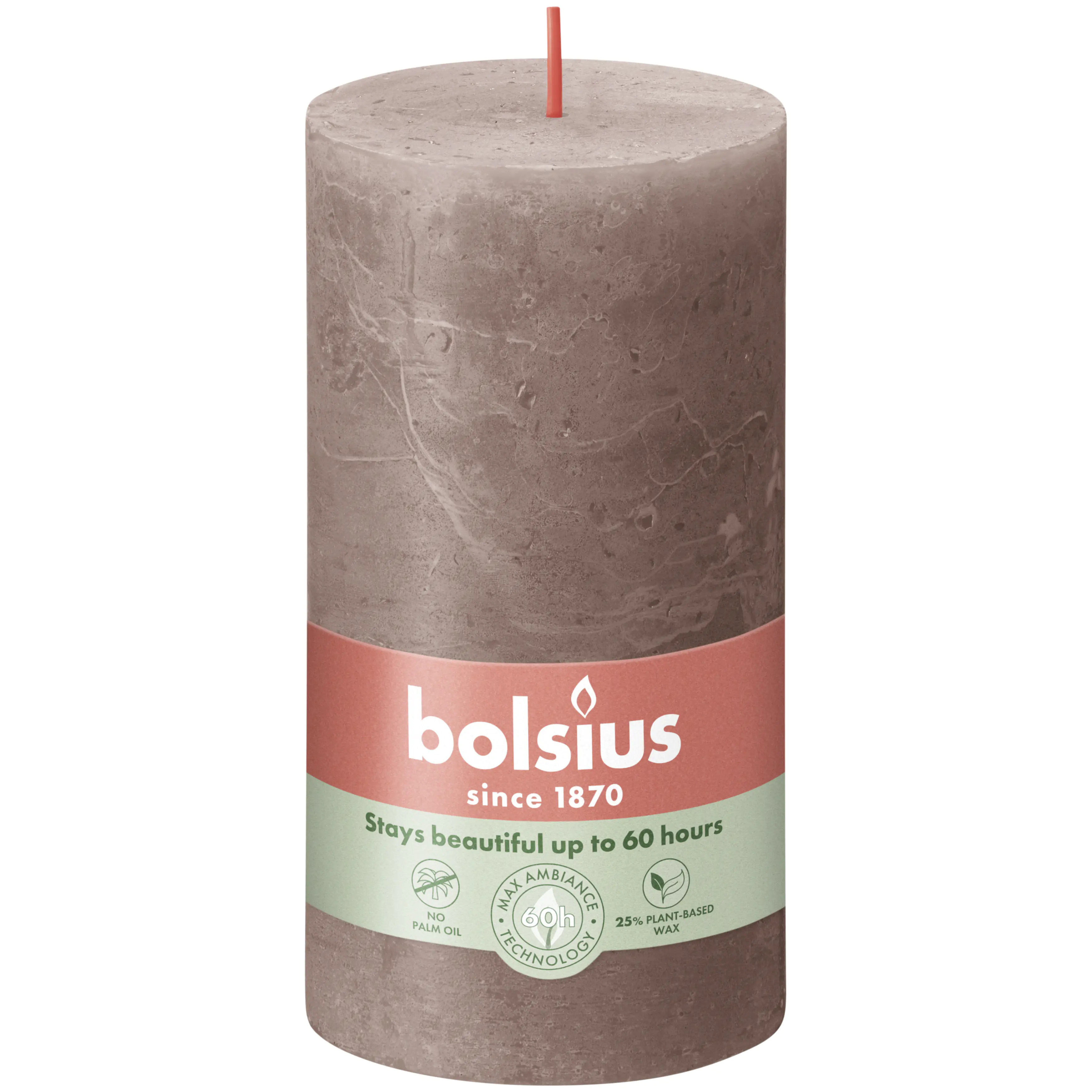 Bolsius Stumpenkerze Rustik Shine Rustikales Taupe 13 cm