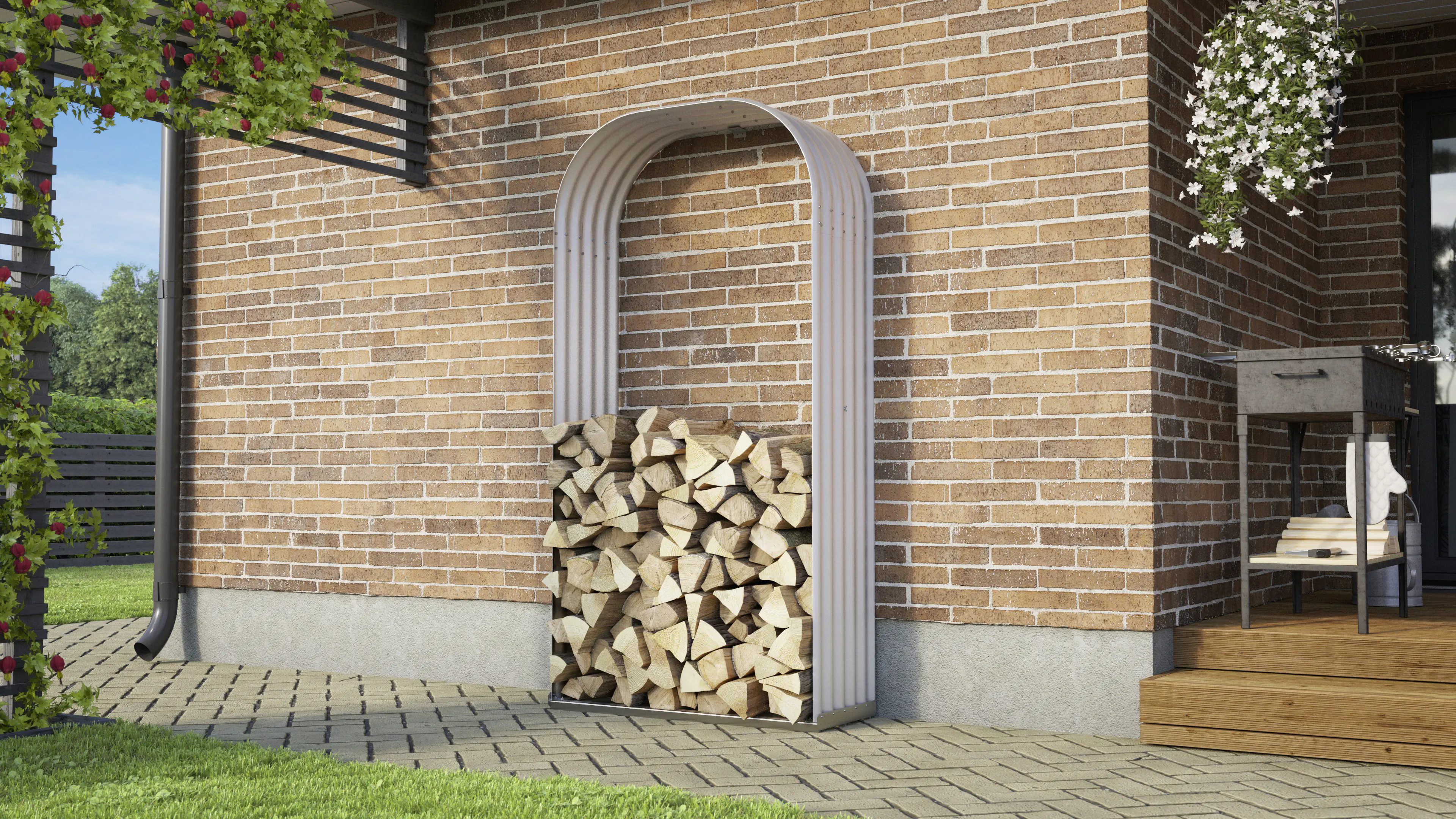 Vitavia Kaminholzregal Lignum 99 x 40 x 200 cm blank aluminium Hochformat