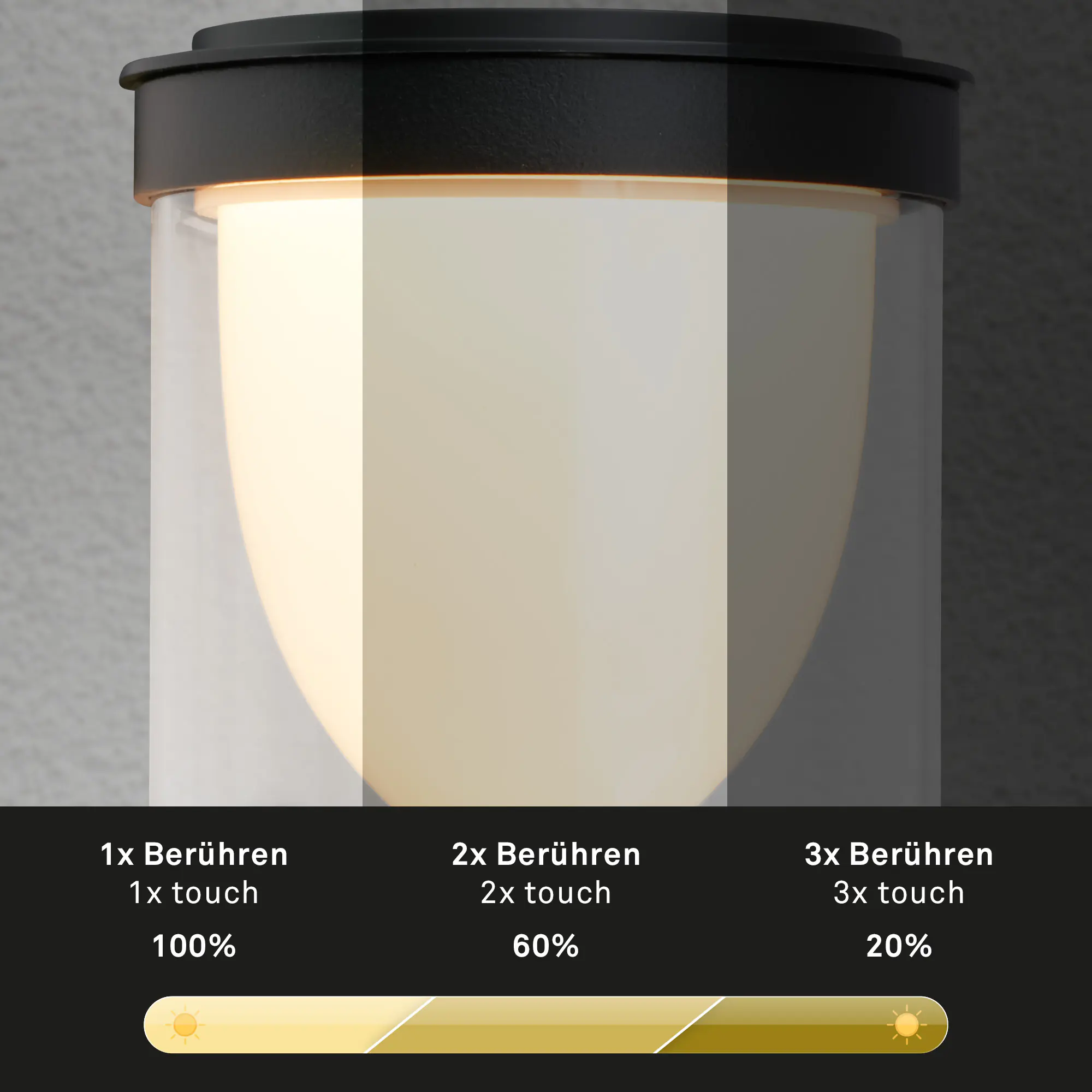 Briloner LED Außenwandleuchte Touch Akku 4W schwarz dimmbar warmweiß