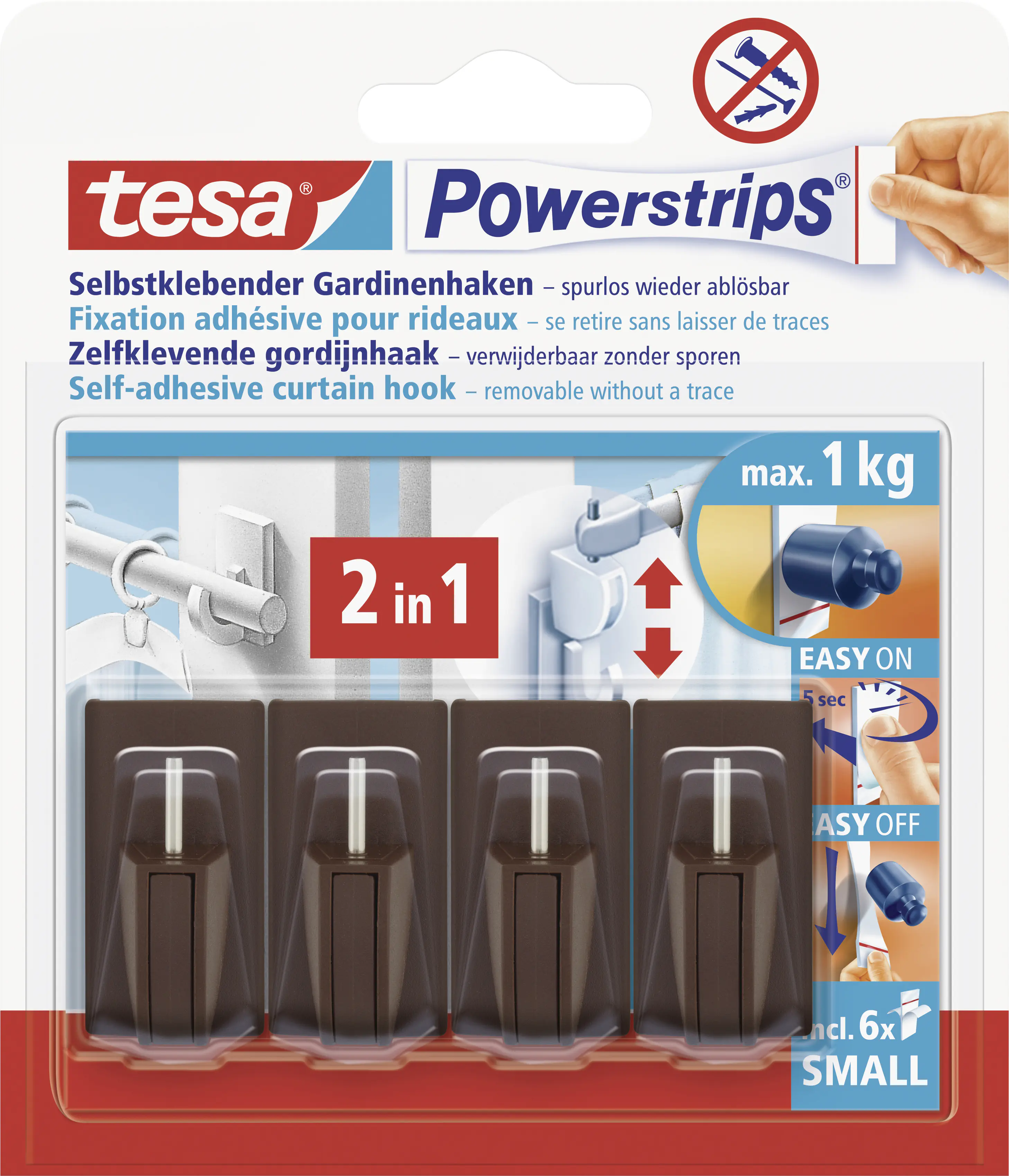tesa Gardinenhaken Powerstrip 4er-Set, braun