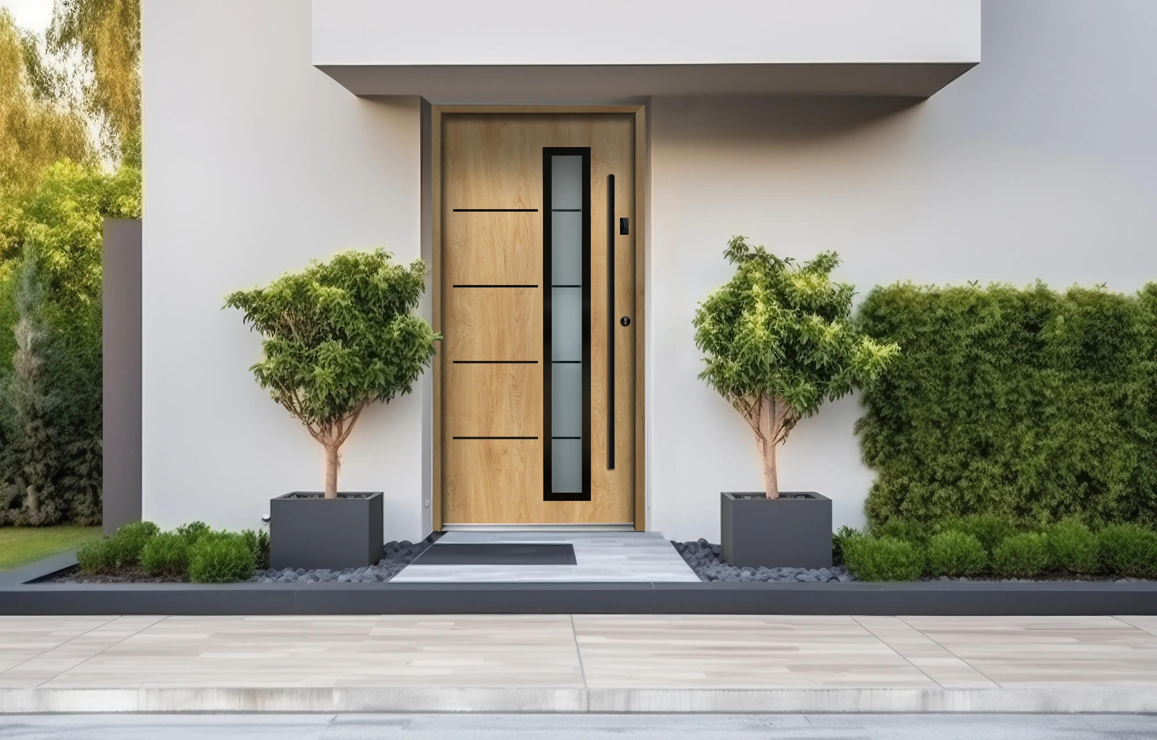 Splendoor Haustür Passivedoor Premium B06 Aluminium/Stahl Eiche BlackDesign DIN rechts 98 x 208 cm mit Tastatur & Fingerscan