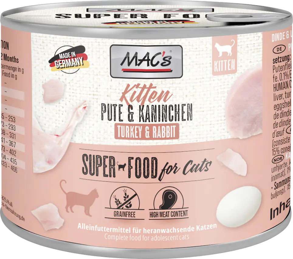 Macs Cat Katzennassfutter Kitten getreidefrei 200 g Pute & Kaninchen