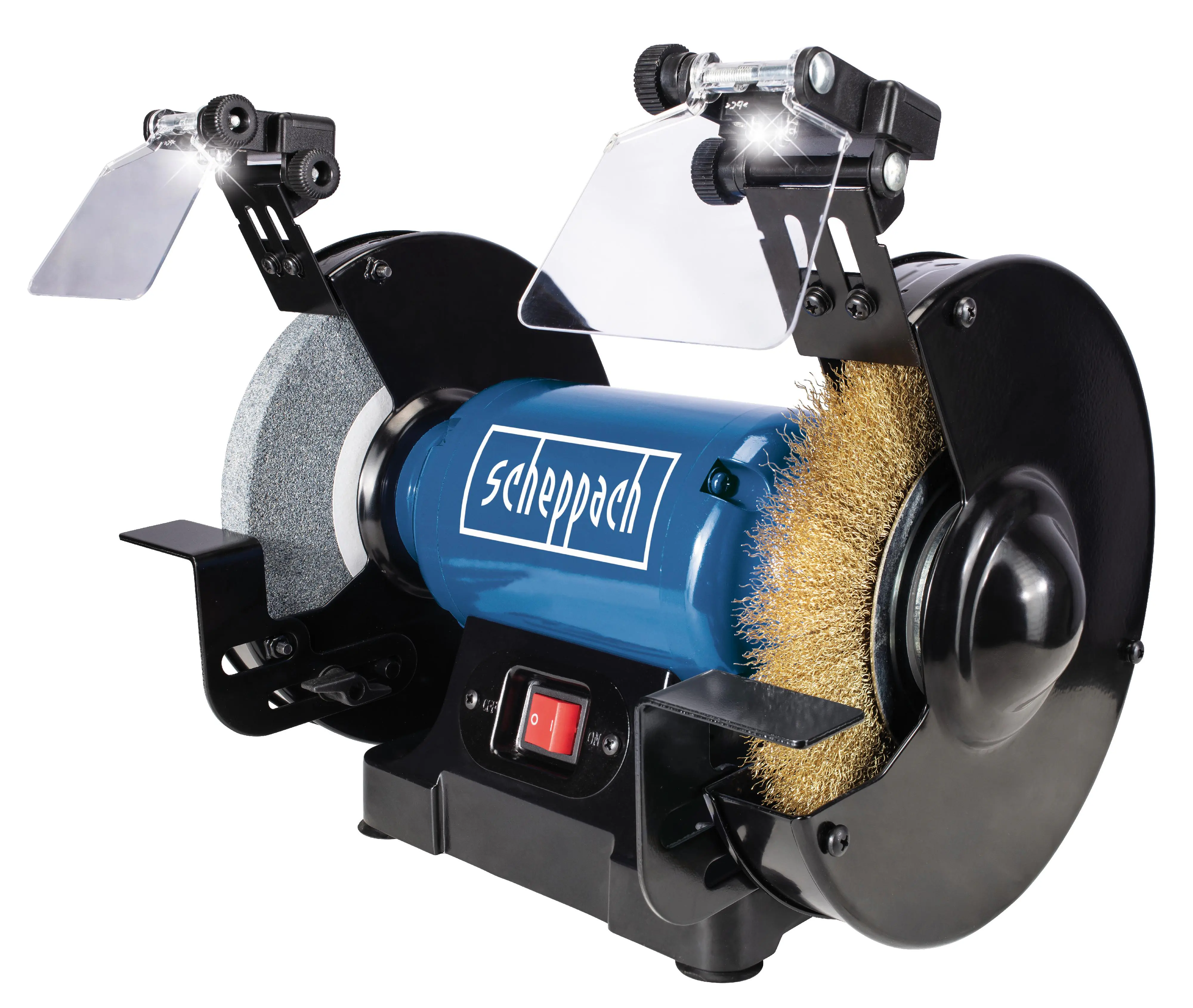 Scheppach Doppelschleifer SM200LB 500 W 2950 U/min 200 mm Schleifstein K36 LED und Funkenschutz