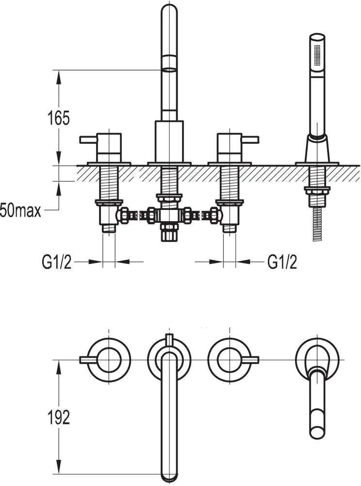 Ottofond Wannenrandarmatur 4-Loch mit Stabhandbrause