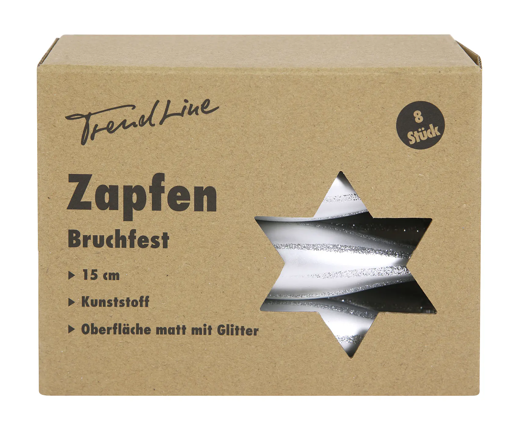 TrendLine Weihnachtskugeln Zapfen bruchfest, langlebig 15 cm silber 8 Stück