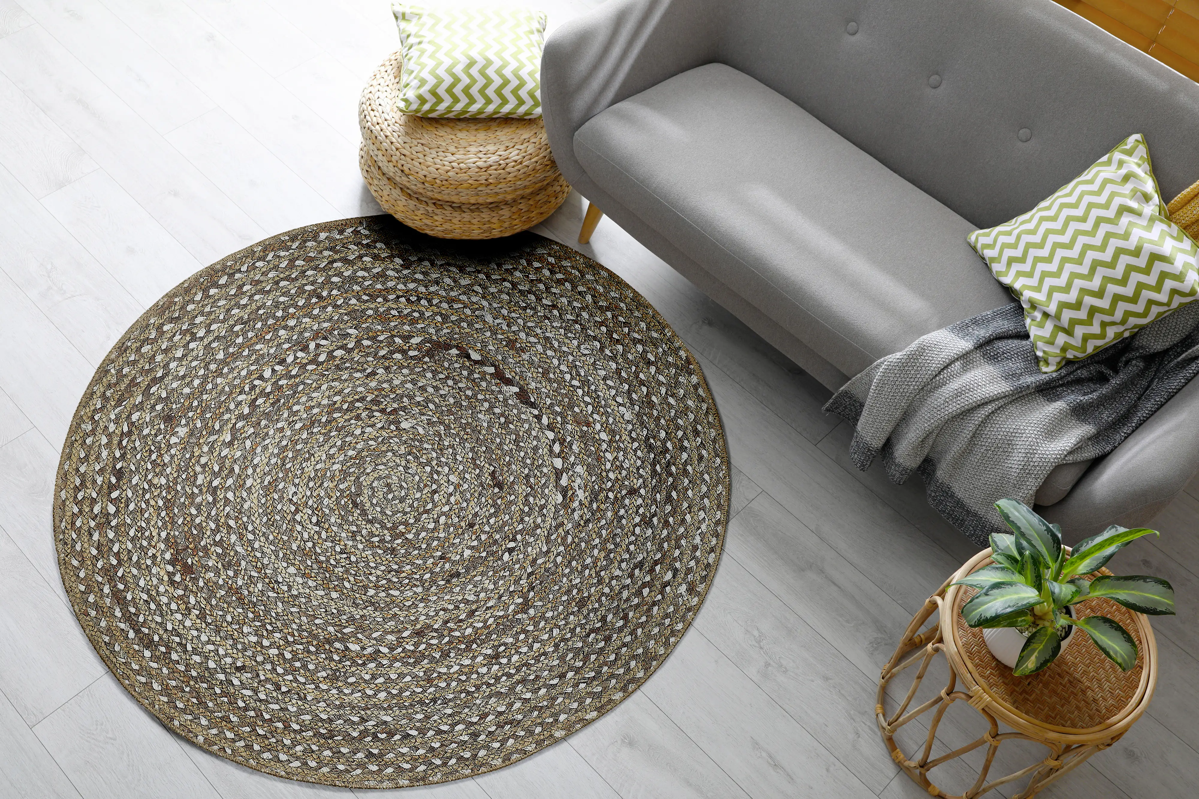 Teppich Pinto natur-weiß, 100 cm Ø rund