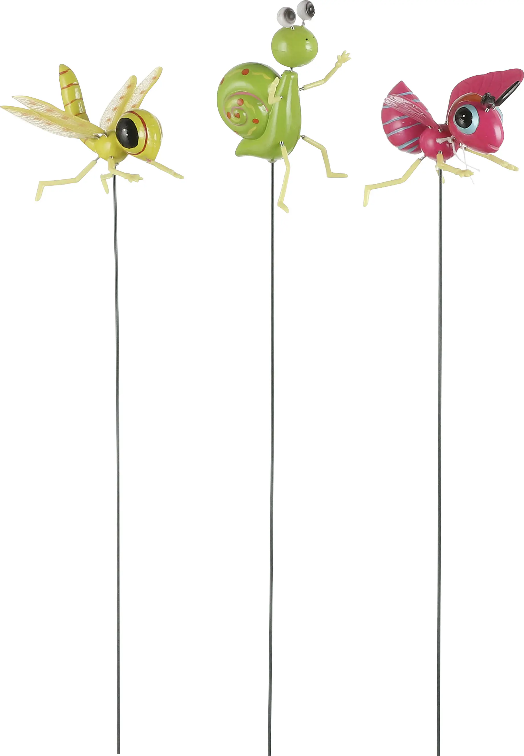 Mica Gartenstecker Libelle Biene Schnecke rosa grün gelb 67 cm