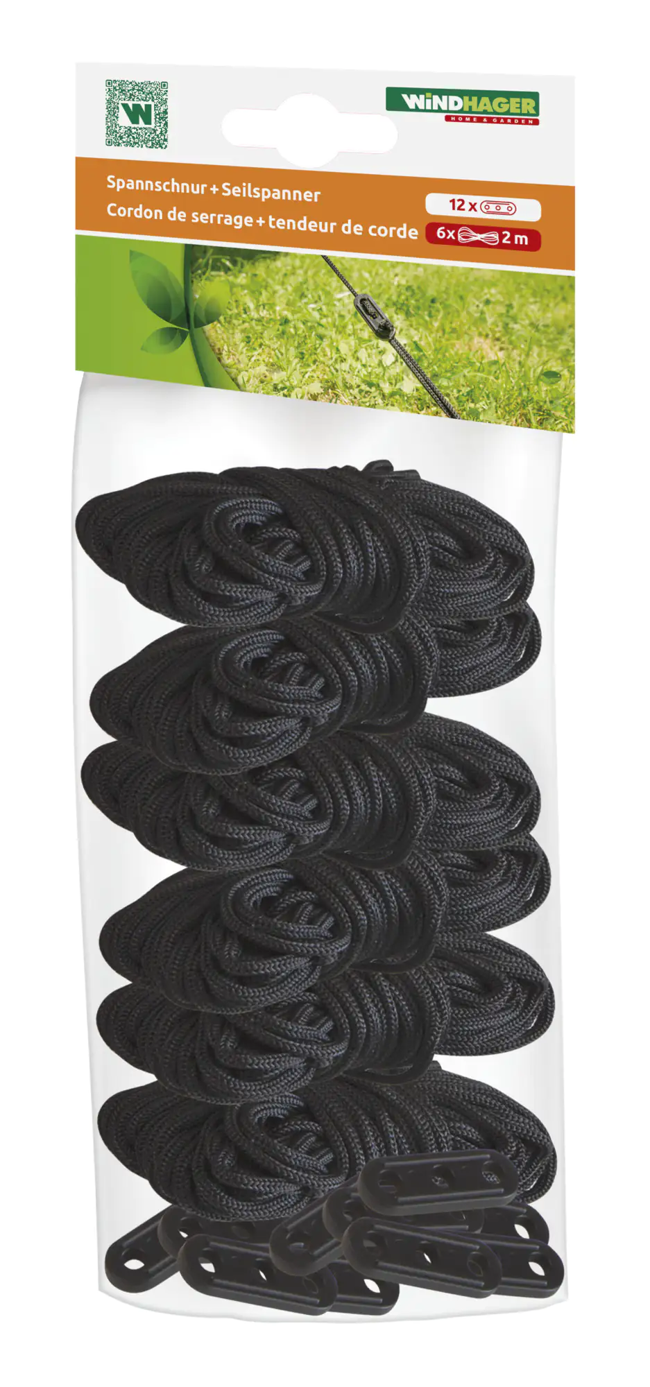 Windhager Befestigungsschnur variabel 6 x 2 m Schnüre + 12 Spanner schwarz