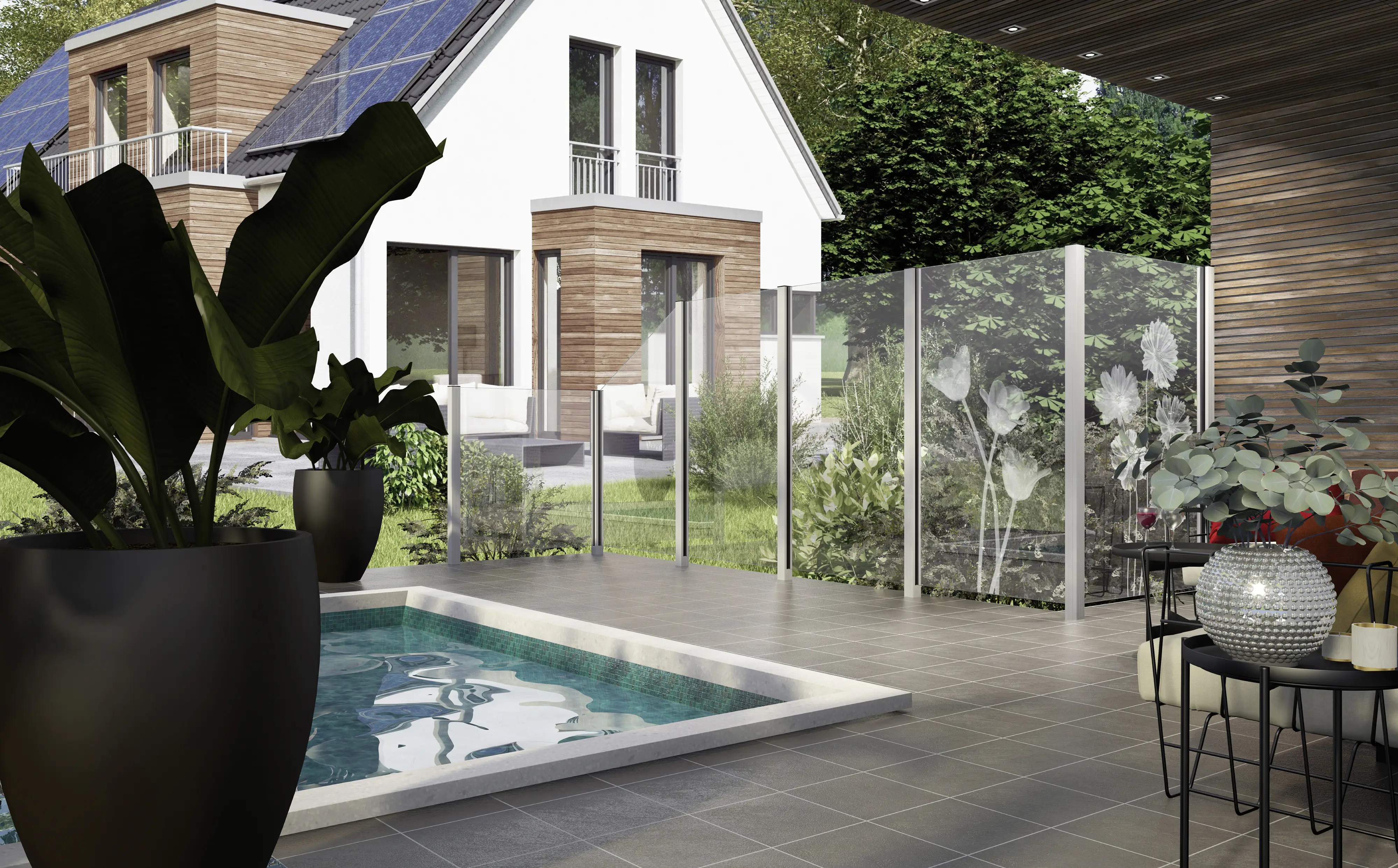 Ambiente Glaszaun Dekor 93 schräg 120 x 120/180 cm gehärtetes 8 mm Glas