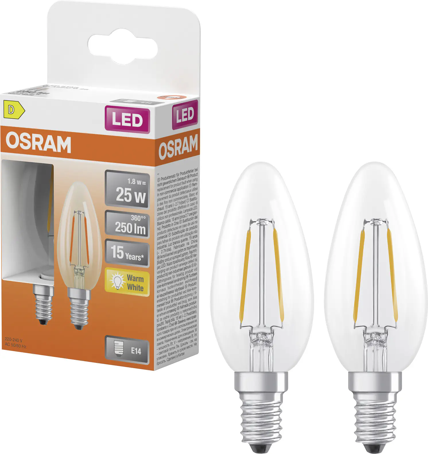 Osram LED Leuchtmittel E14 2er Pack Star Classic 1,8W klar warmweiß Osram LED Leuchtmittel E14 2er Pack Star Classic 1,8W klar warmweiß