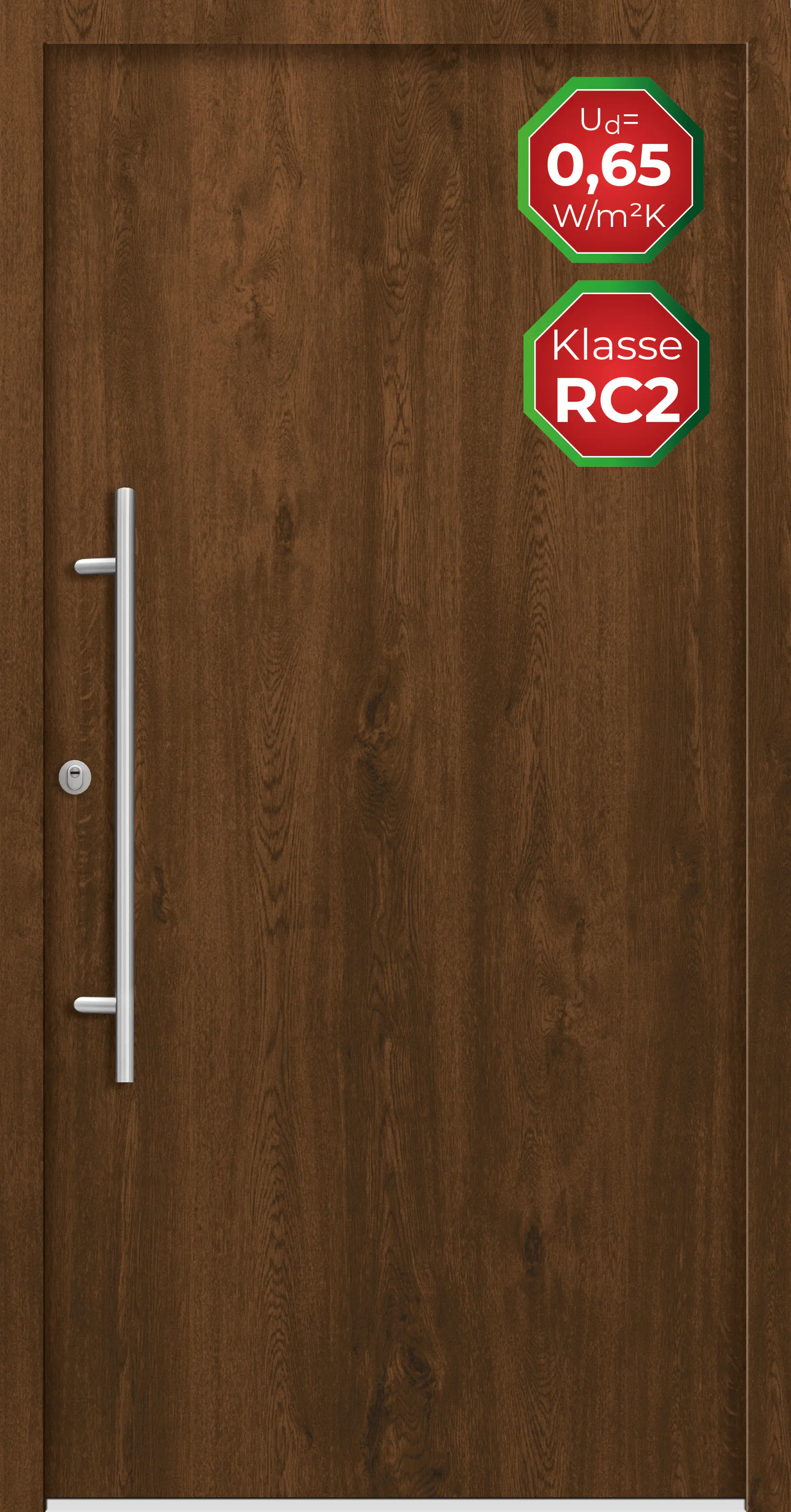 Splendoor Haustür Passivedoor Premium B05 RC2 Nussbaum DIN Links 110 x 210 cm