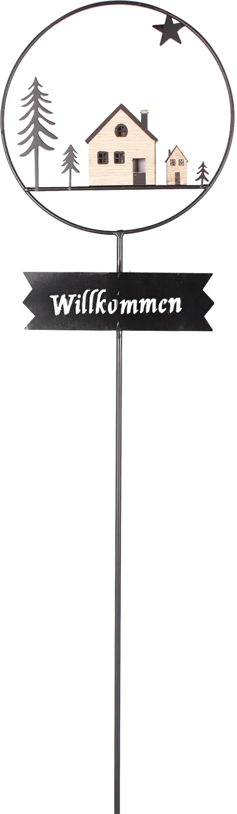 TrendLine Deko Aufsteller Holz-Metall Weihnachtsdorf 100 x 0,5 x 22 cm schwarz