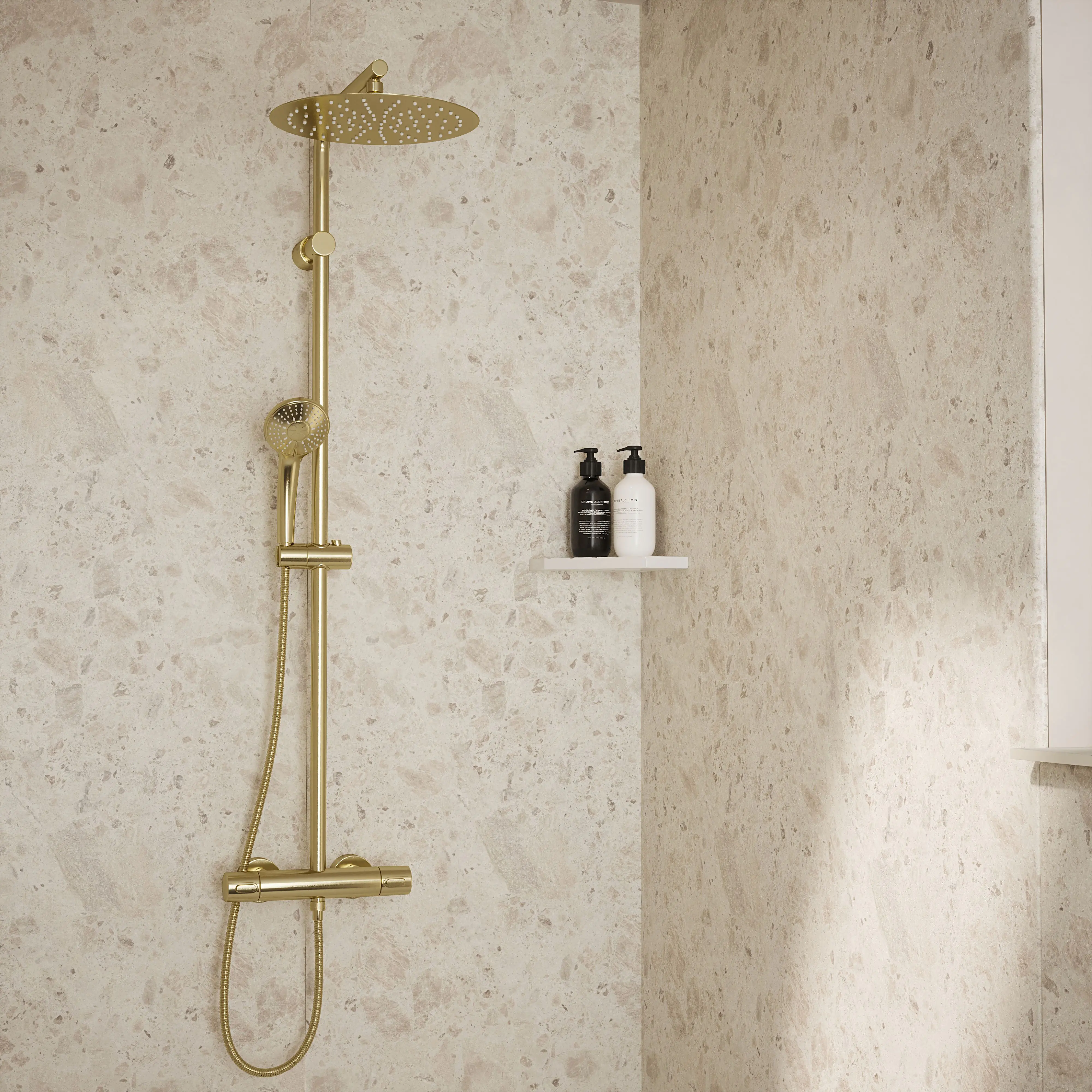 Wetwall Elite Wandpaneel  Terrazzo Rock 120 x 242 cm mit abgerundeter Abschlusskante