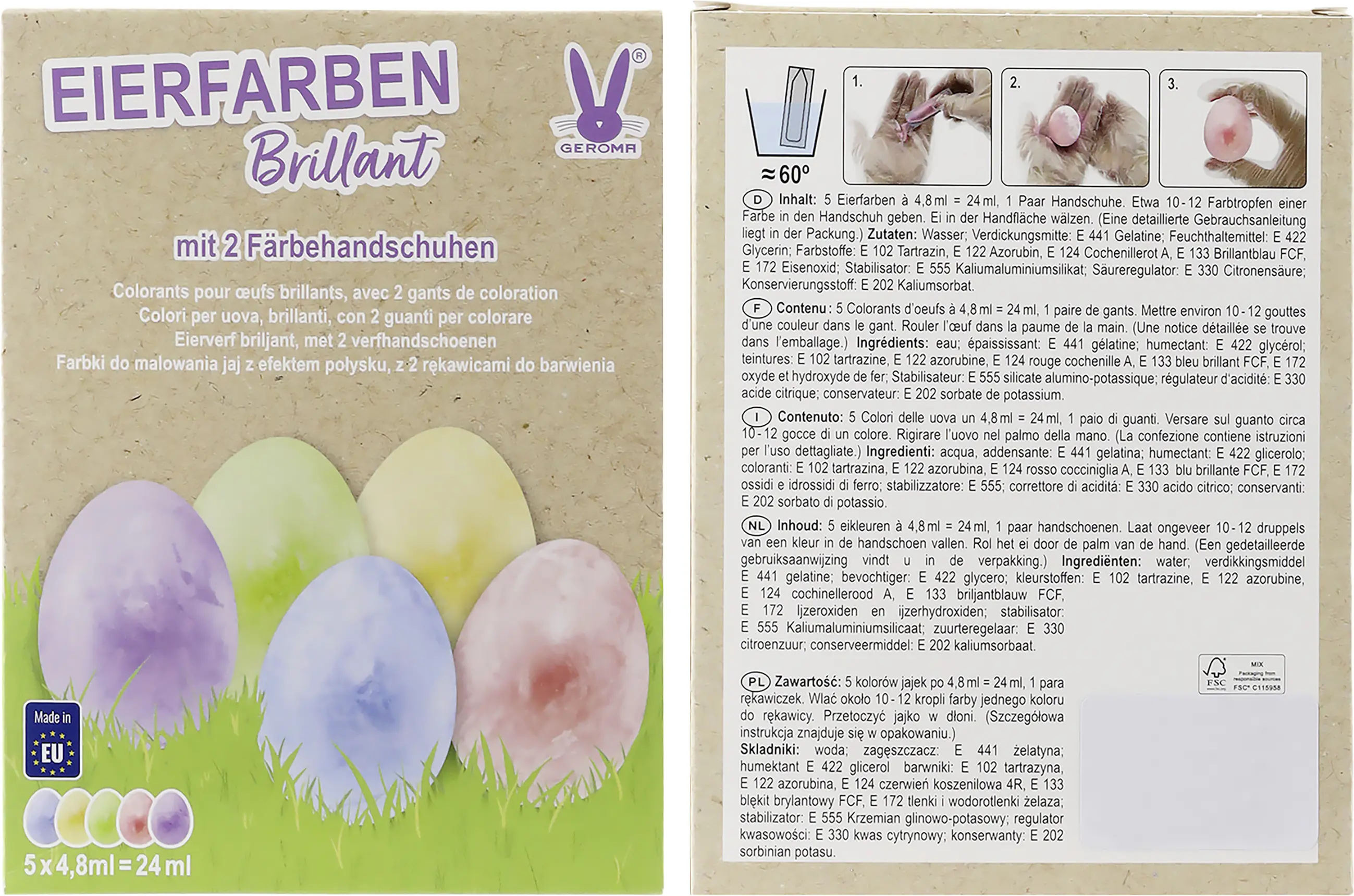 Eierfarben Glanzeffekt Brilliant 5 Farben mit Färbehandschuhen