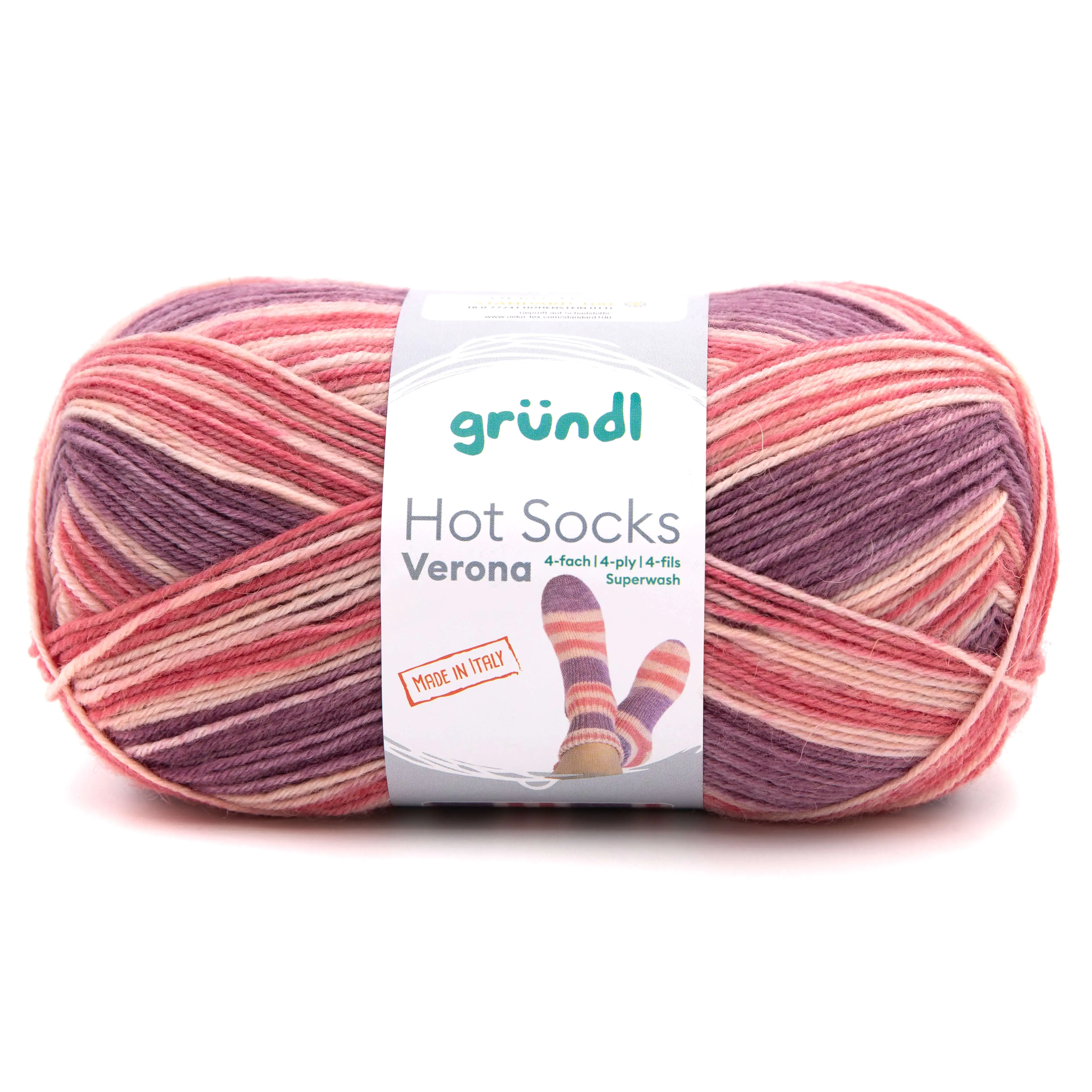 4036014230092 Gründl Sockenwolle Hot Socks Verona 100 g 4-fach violett-azalee-himbeere