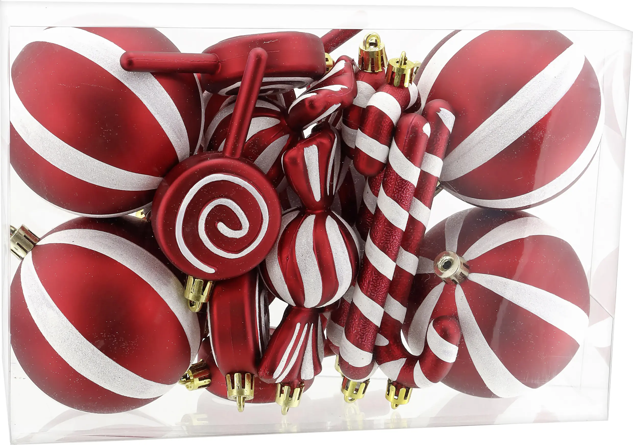 Weihnachtsanhänger Candy Kunststoff Ø 8 cm rot/weiß - 19 Stück