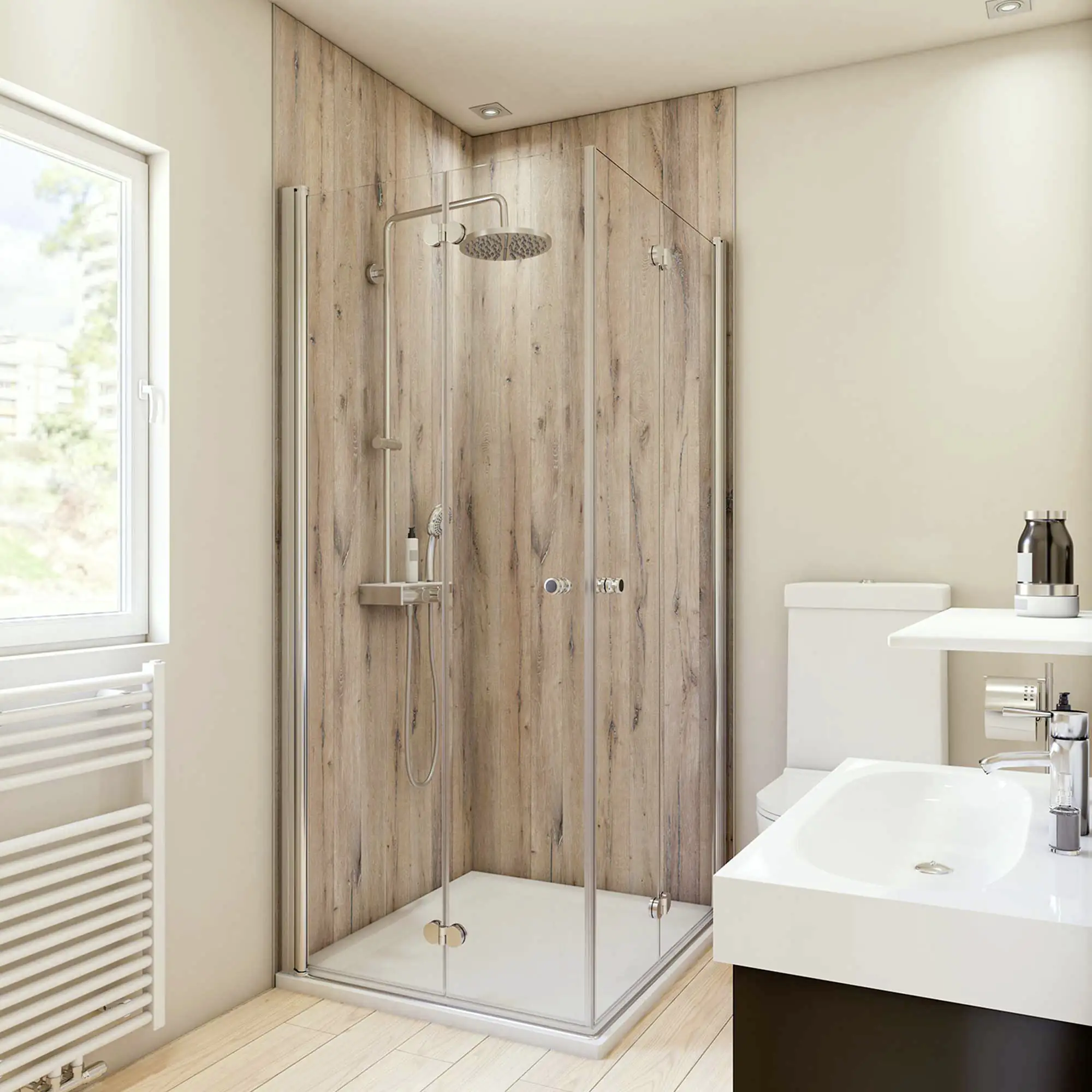 4062963224011_2561306 Breuer Duschrückwand Holzdekor Eiche Landhaus Dekor 100 x 210 x 0,3 cm