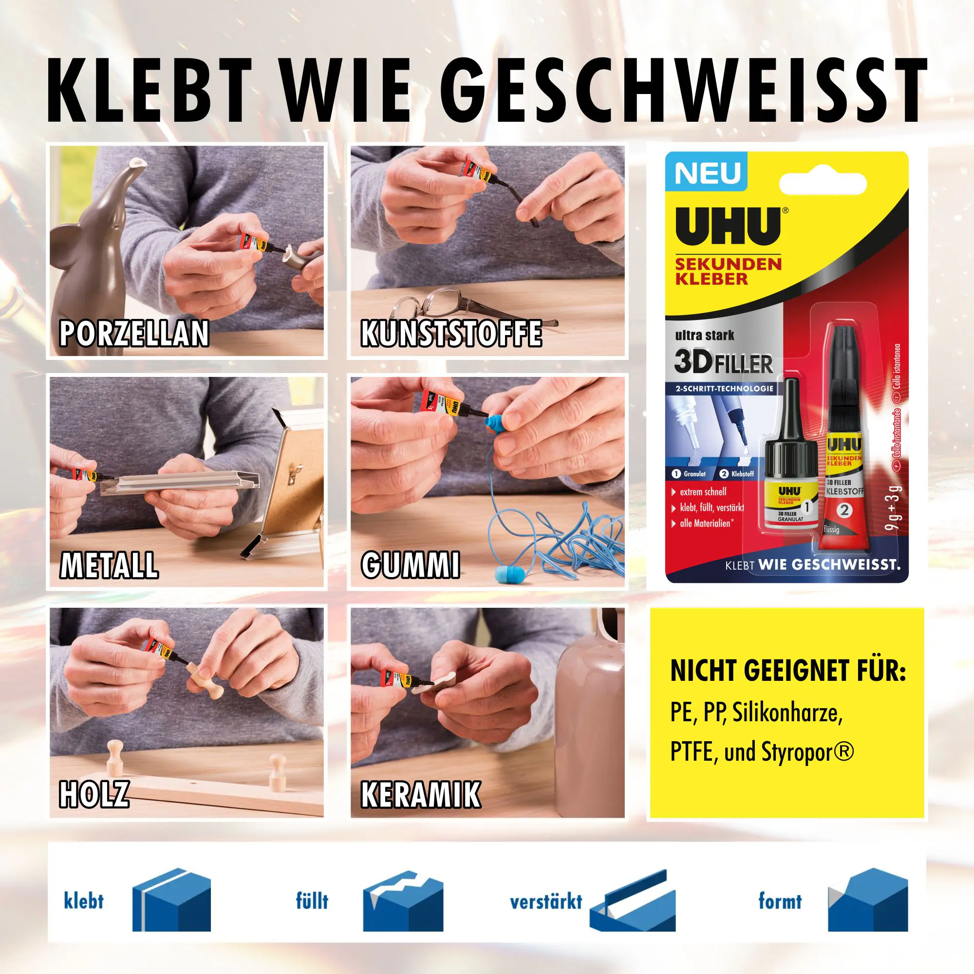UHU Sekundenkleber 3D Filler 3 g + 9 g