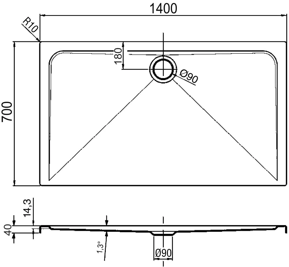 Ottofond Duschwanne Maui R 140 x 70 x 2,5 cm, weiß