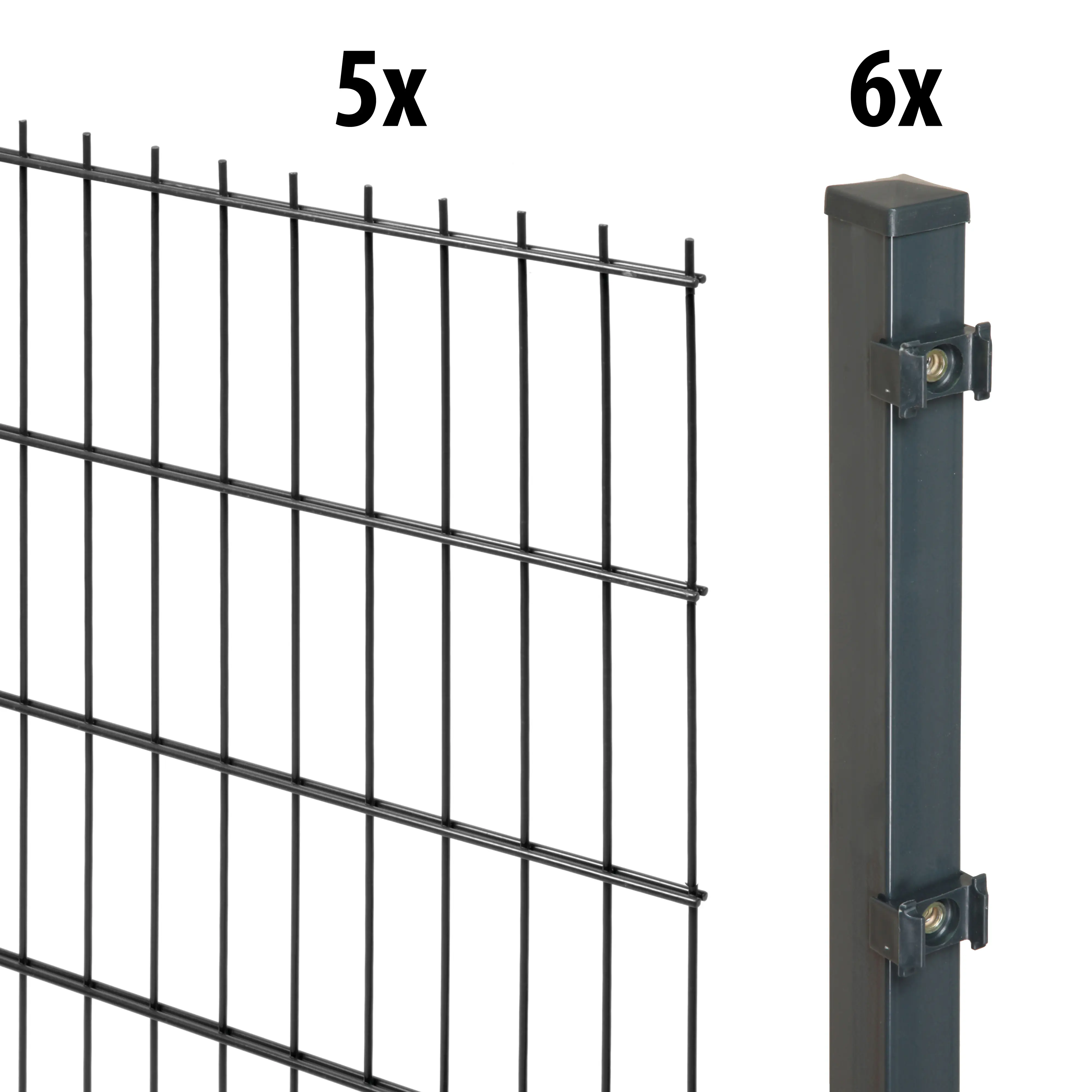 Floraworld Doppelstabmatten-Zaun Set Comfort 10 m 201 x 103 cm inkl. 6x Pfosten 150 cm anthrazit