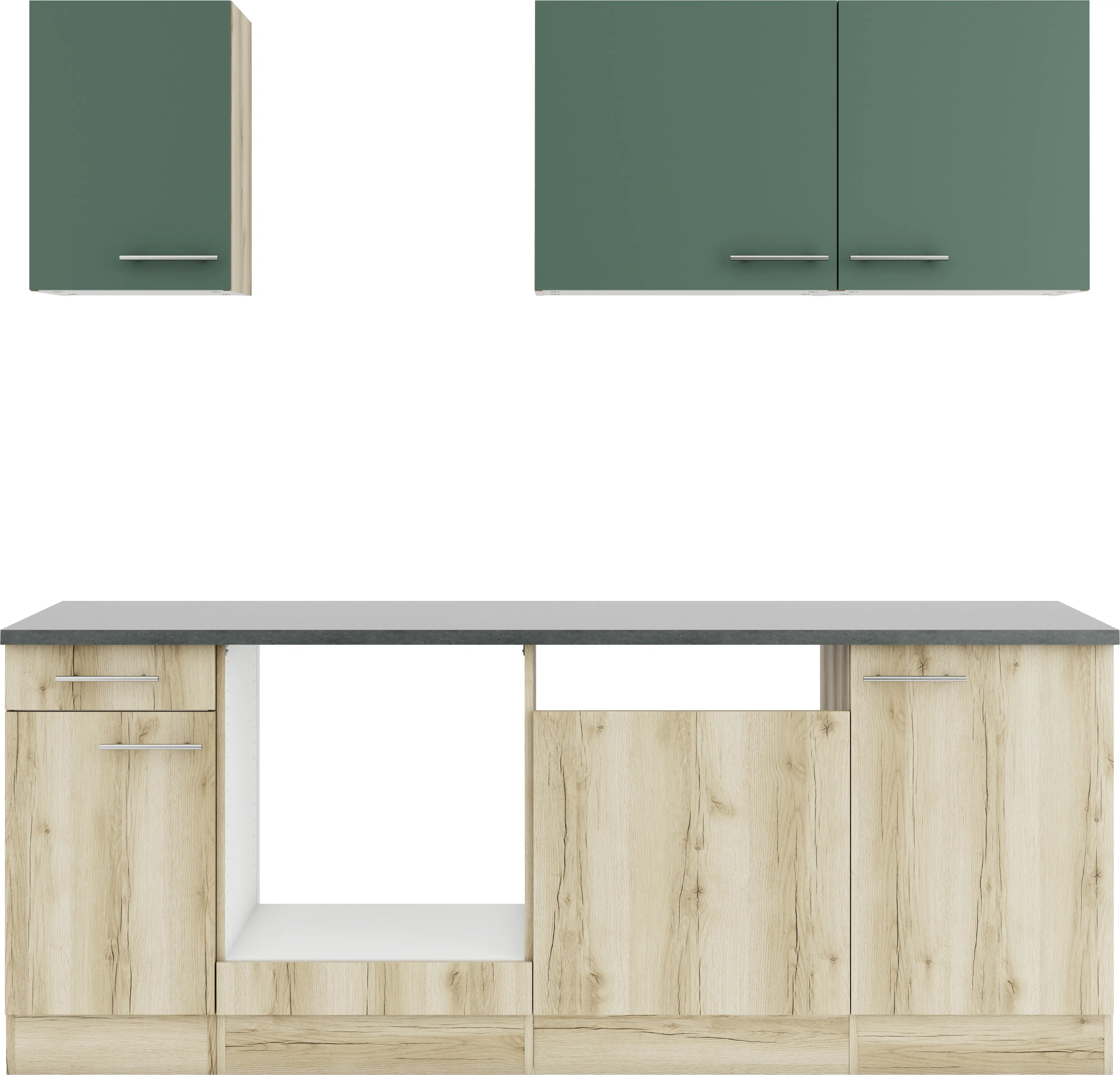 Optifit Küchenblock Savona 405/Livorno 290 ohne Geräte steingrün/wildeiche 210 cm