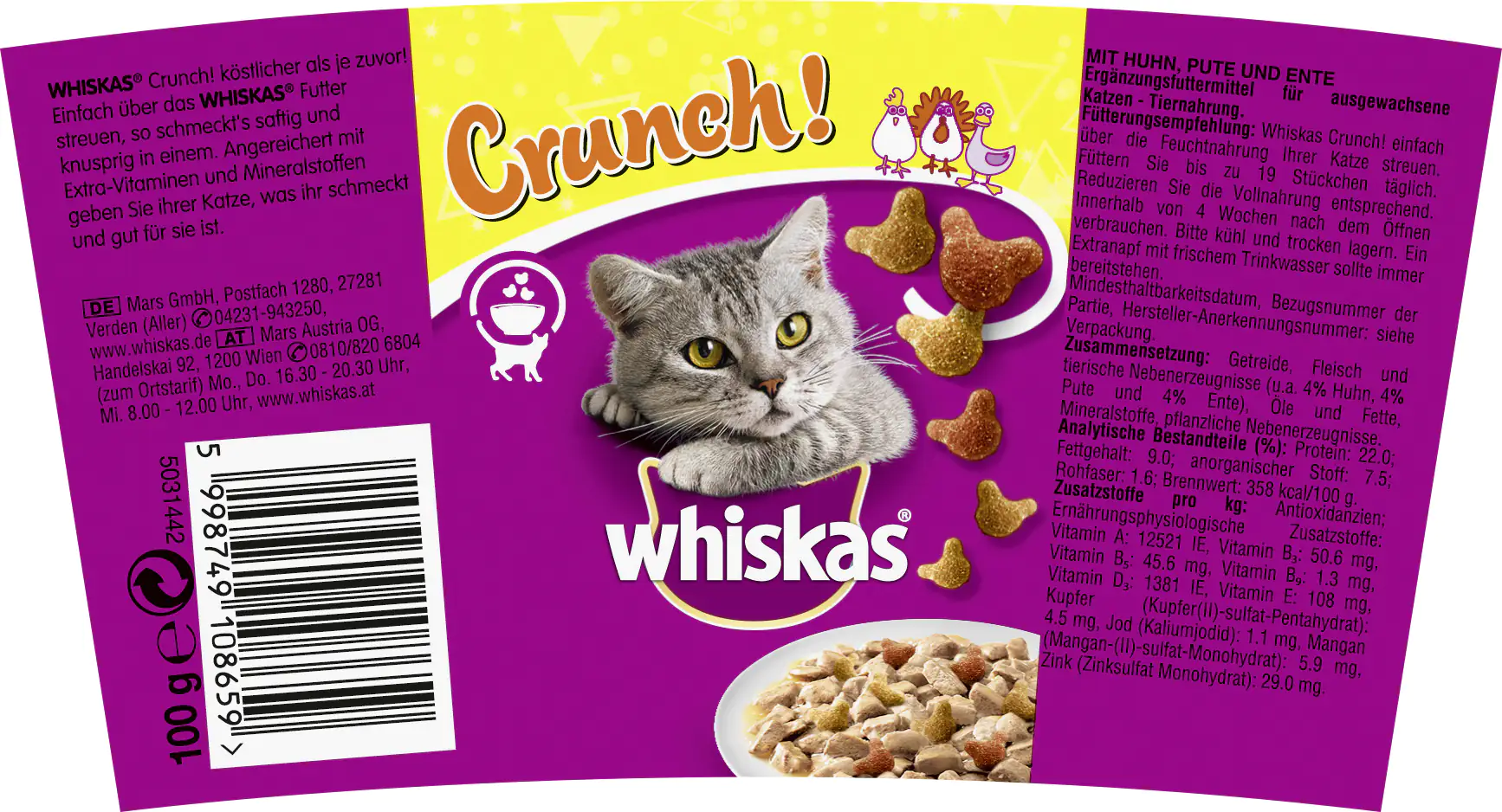 Whiskas Katzensnack Crunch mit Huhn Truthahn Ente 100 g Whiskas Katzensnack Crunch mit Huhn Truthahn Ente 100 g
