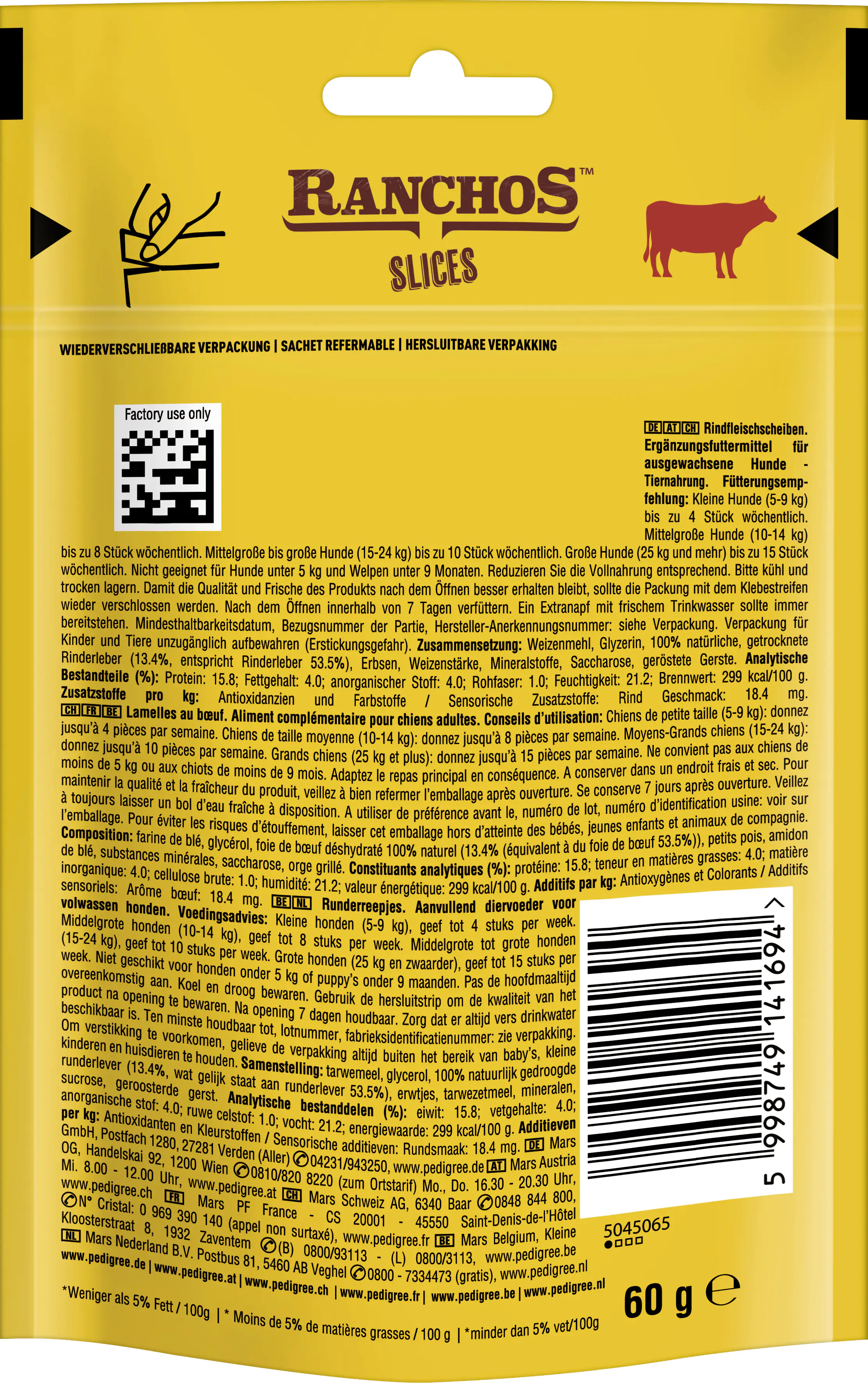 Pedigree Ranchos Adult Slices mit Rind Hundesnack 60g