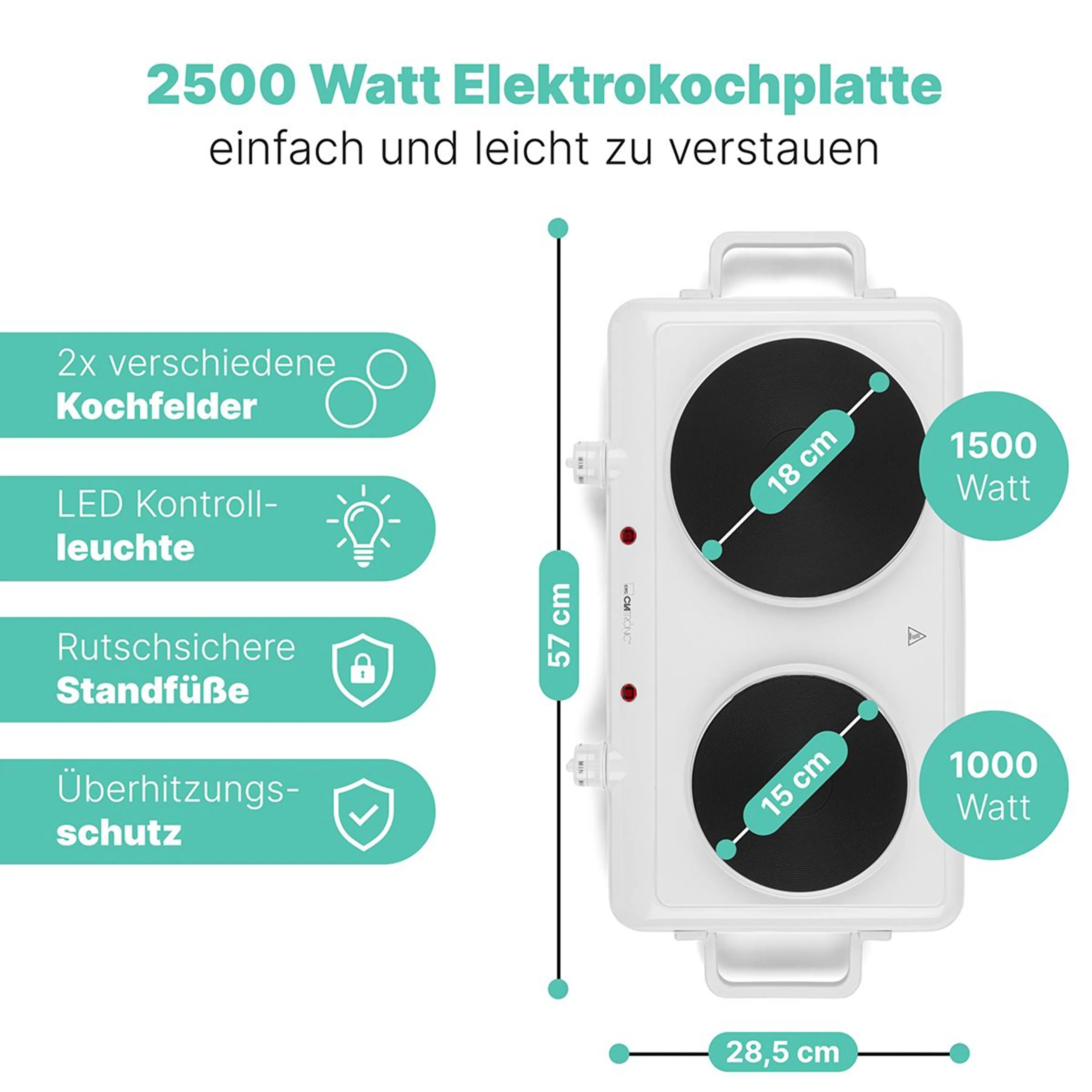 Clatronic Doppelkochplatte DKP 3583 weiß 2500 Watt