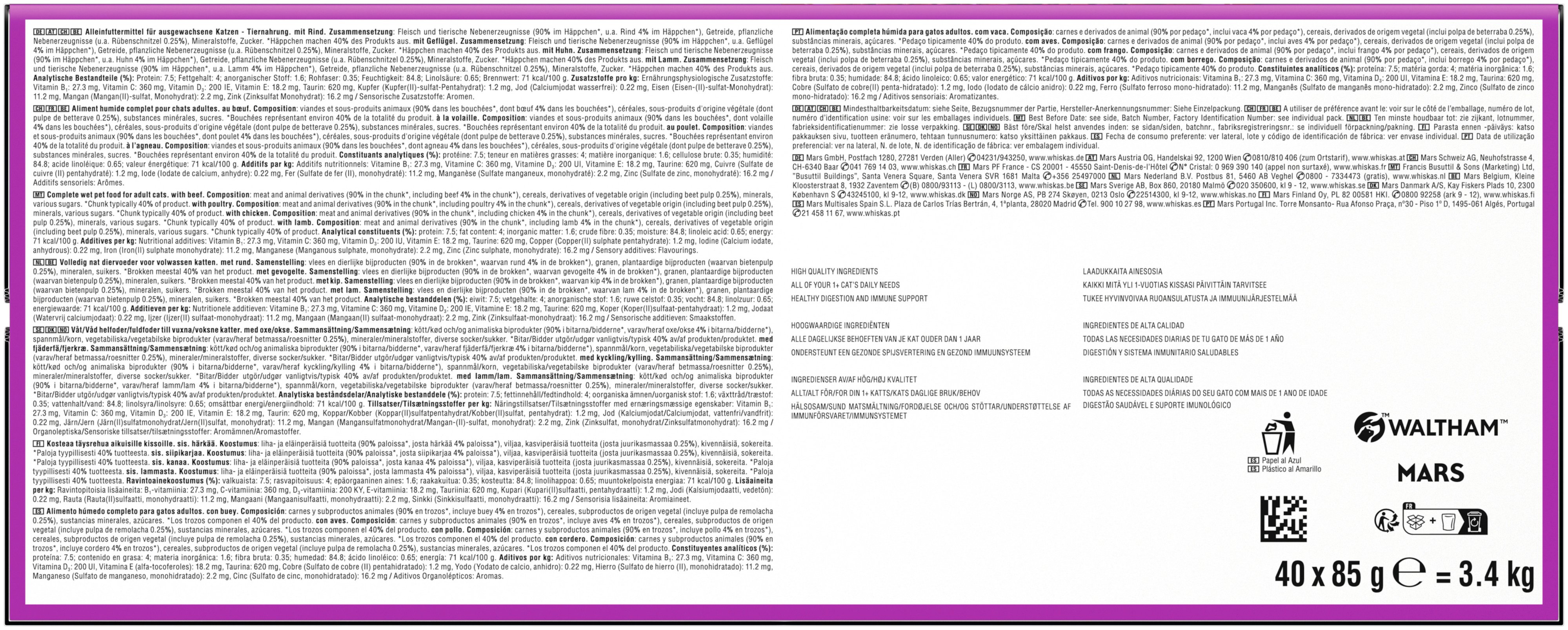 Whiskas Klassische Auswahl Katzennassfutter Adult 40 x 85 g Geflügel in Sauce