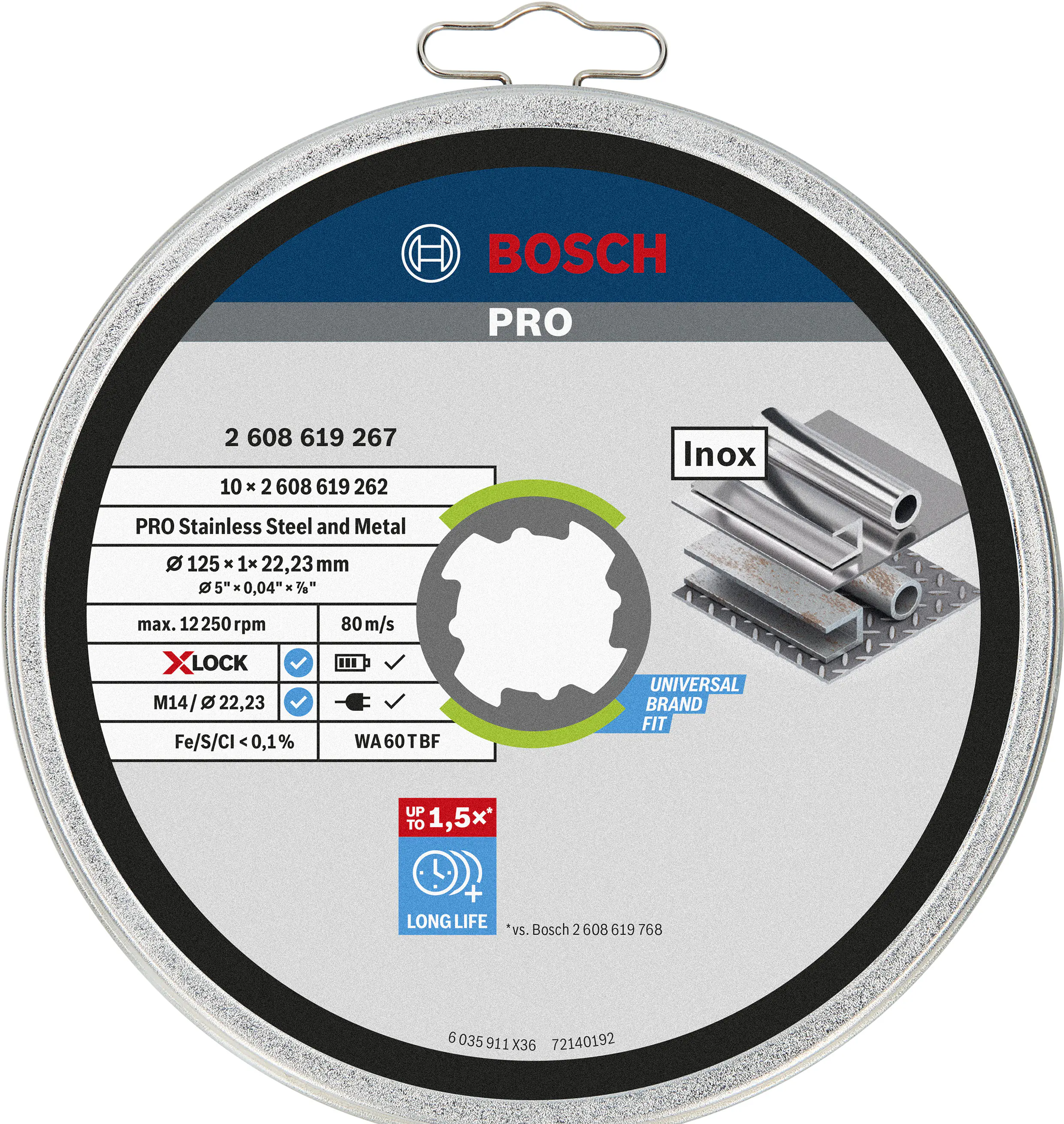 Bosch PRO X-Lock Trennscheibe Stainless Steel and Metal 125 x 22,23 x 1 mm gerade 10-teilig