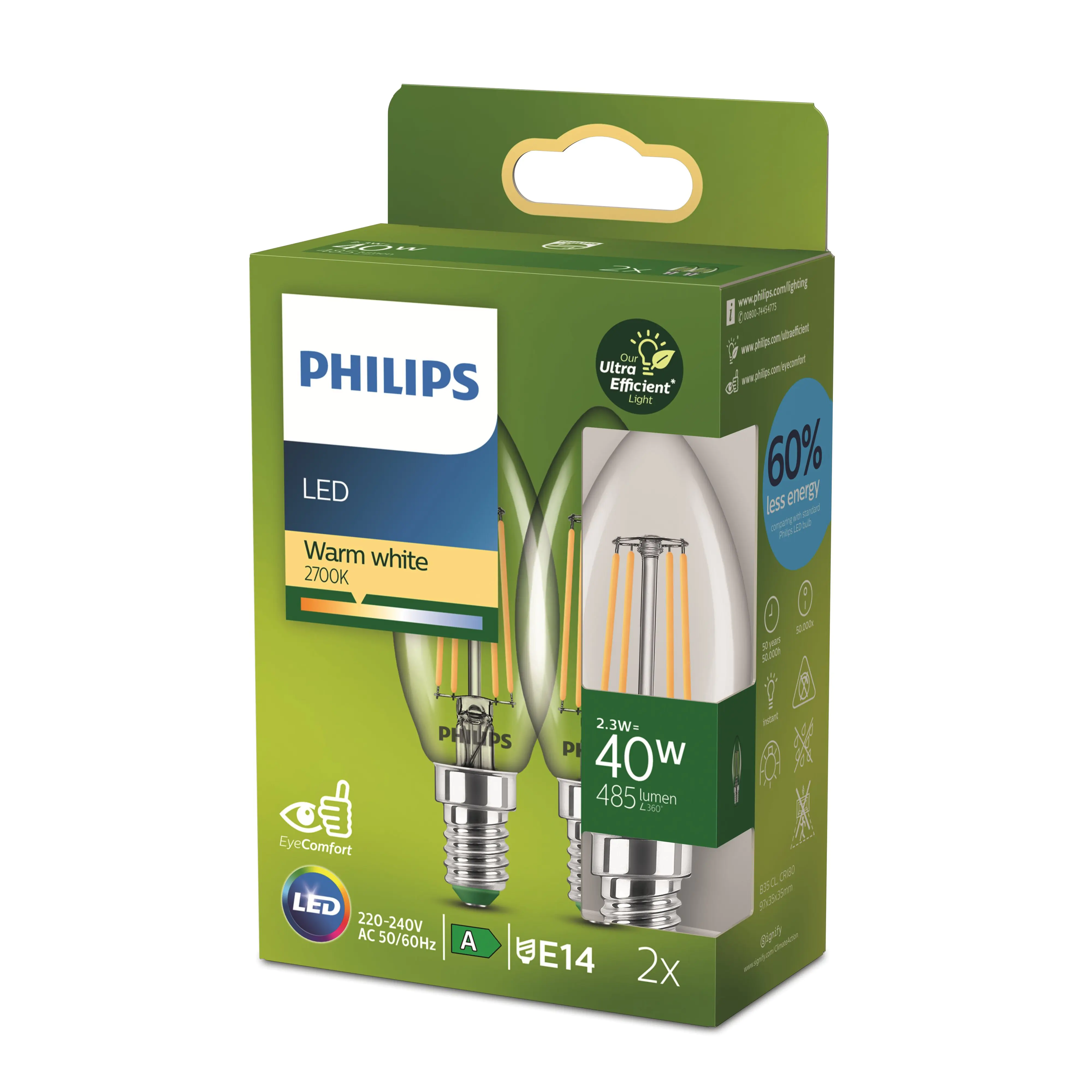 Philips Led Leuchtmittel Kerzenform E14 warmweiß