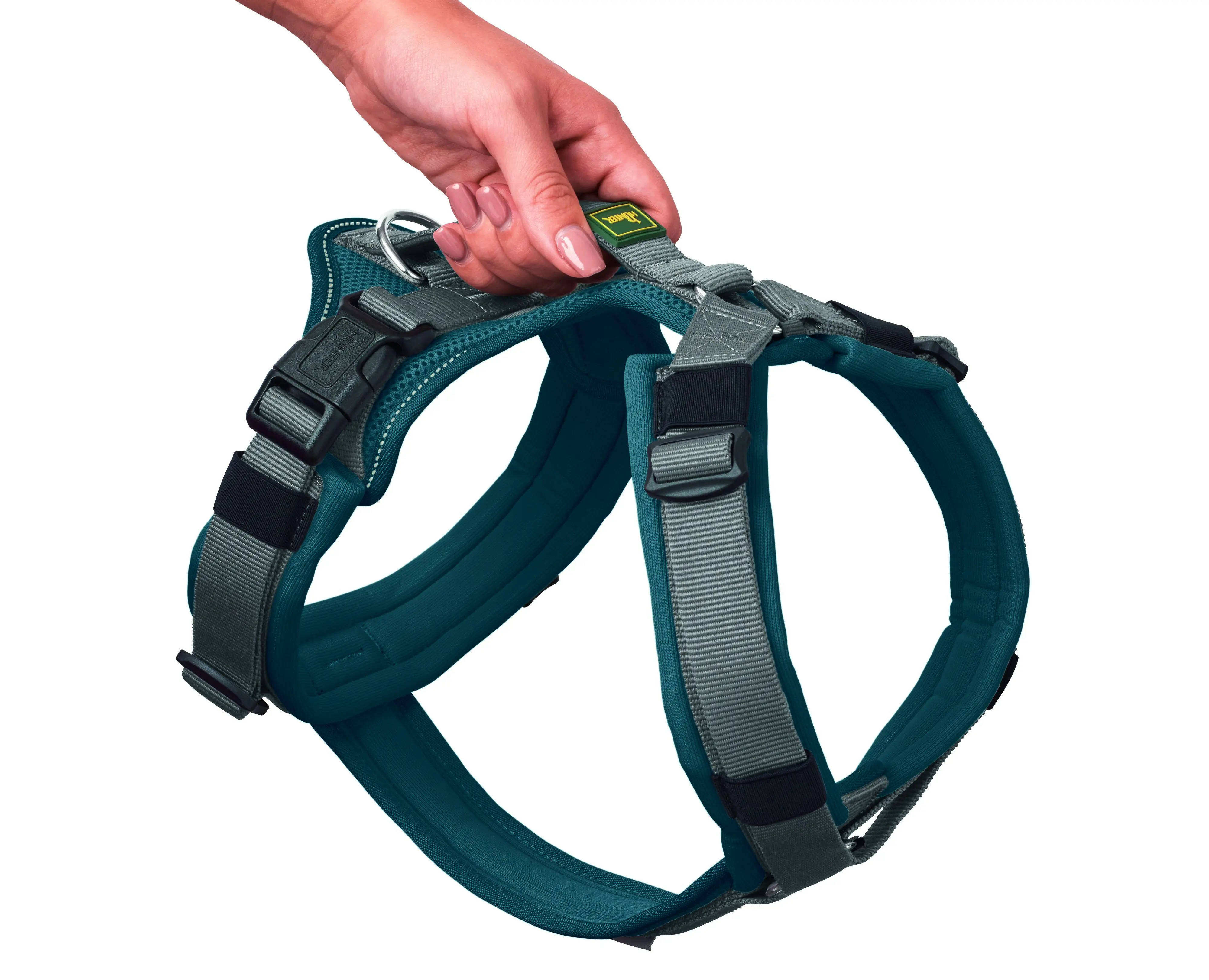Hunter Hundegeschirr Maldon Up mit Griff M-L petrol/grau