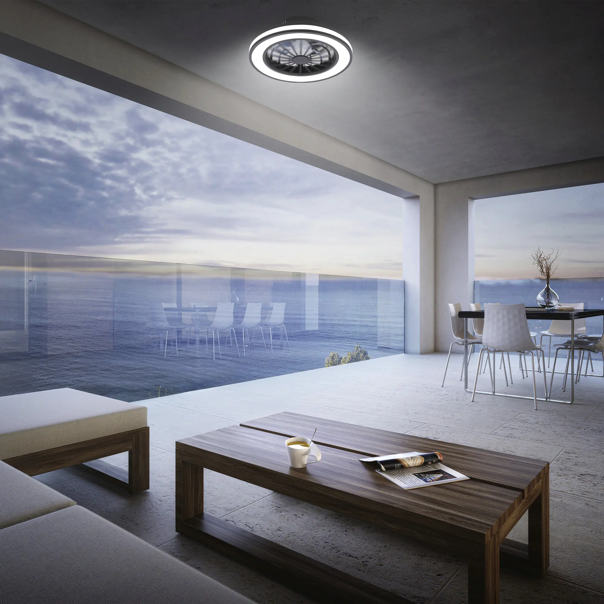 Briloner LED Deckenleuchte mit Ventilator Venturo Ø 38 cm 24 W schwarz matt dimmbar