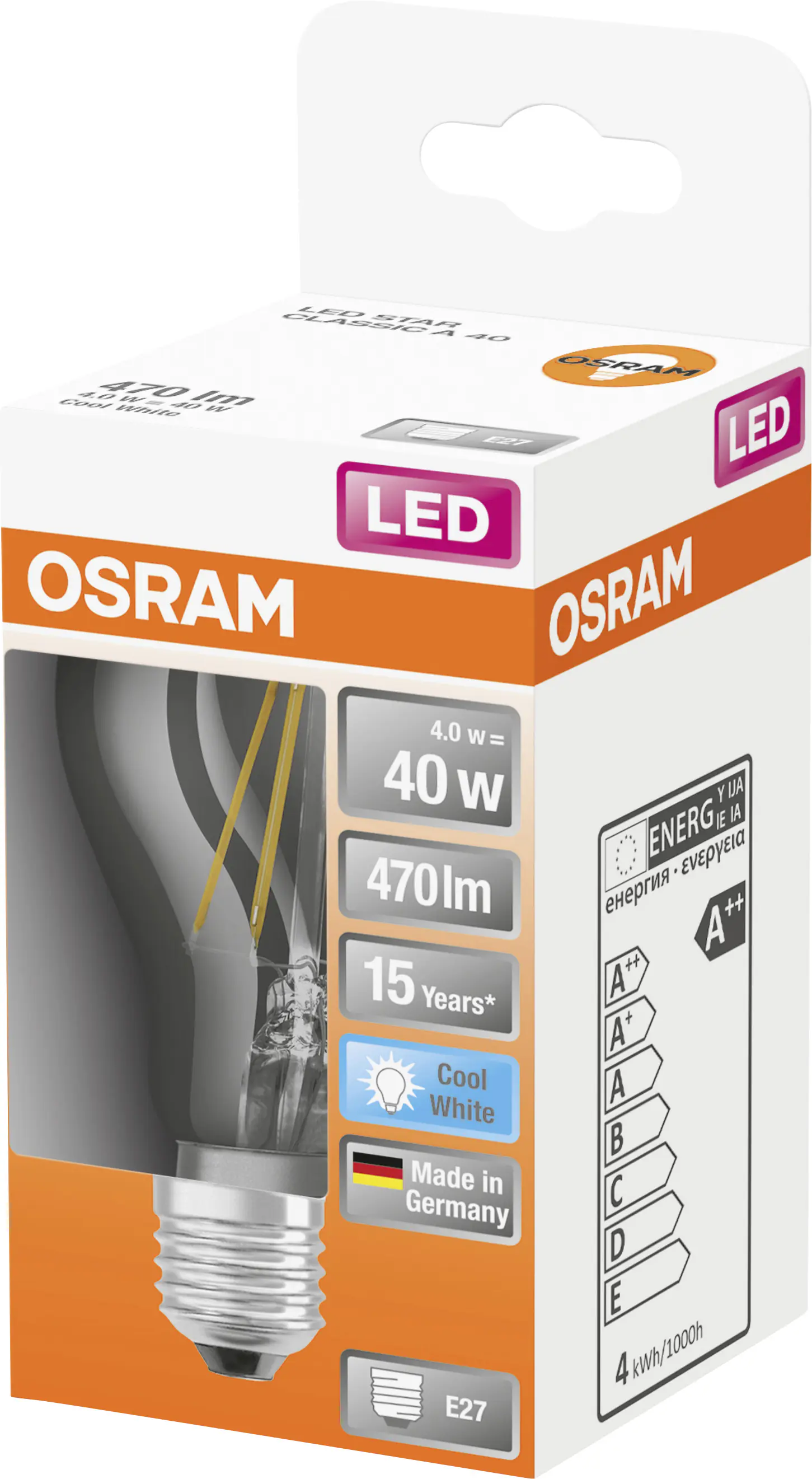 Osram LED Leuchtmittel Star Classic A 40 E27 4W kaltweiß, klar