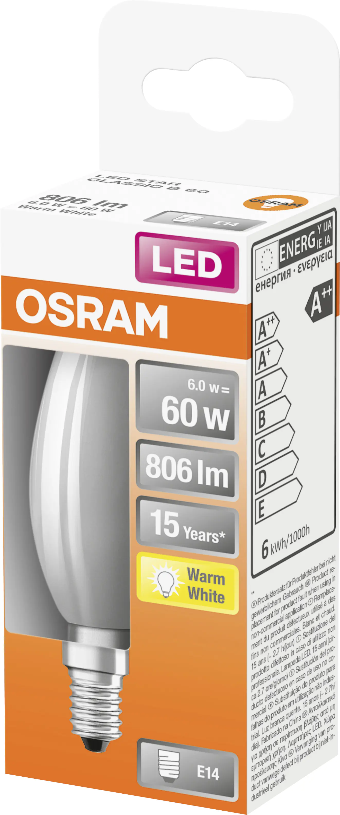Osram LED Leuchtmittel Star Classic B60 E14 6W warmweiß, weiß matt