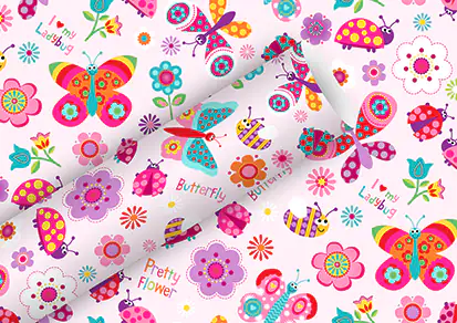 Geschenkpapier Blumen und Schmetterlinge 2 m