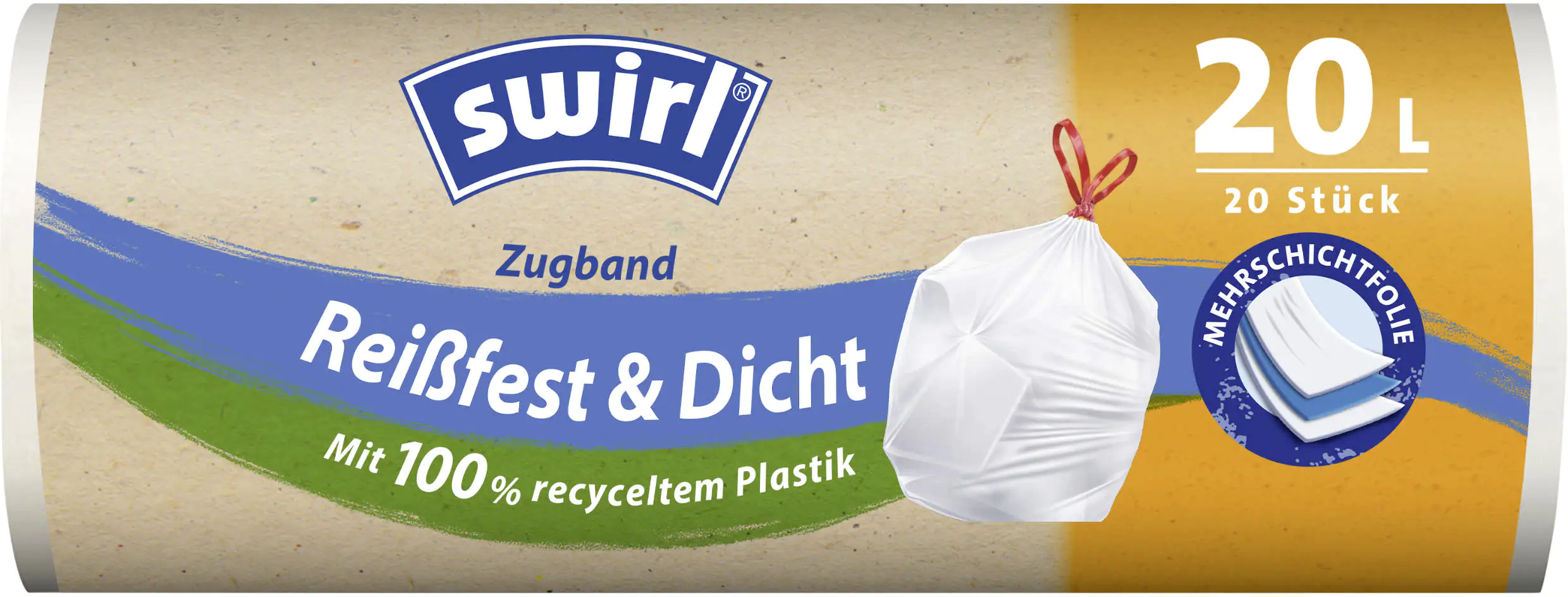 Swirl® Zugband-Müllbeutel 20 L Reißfest & Dicht