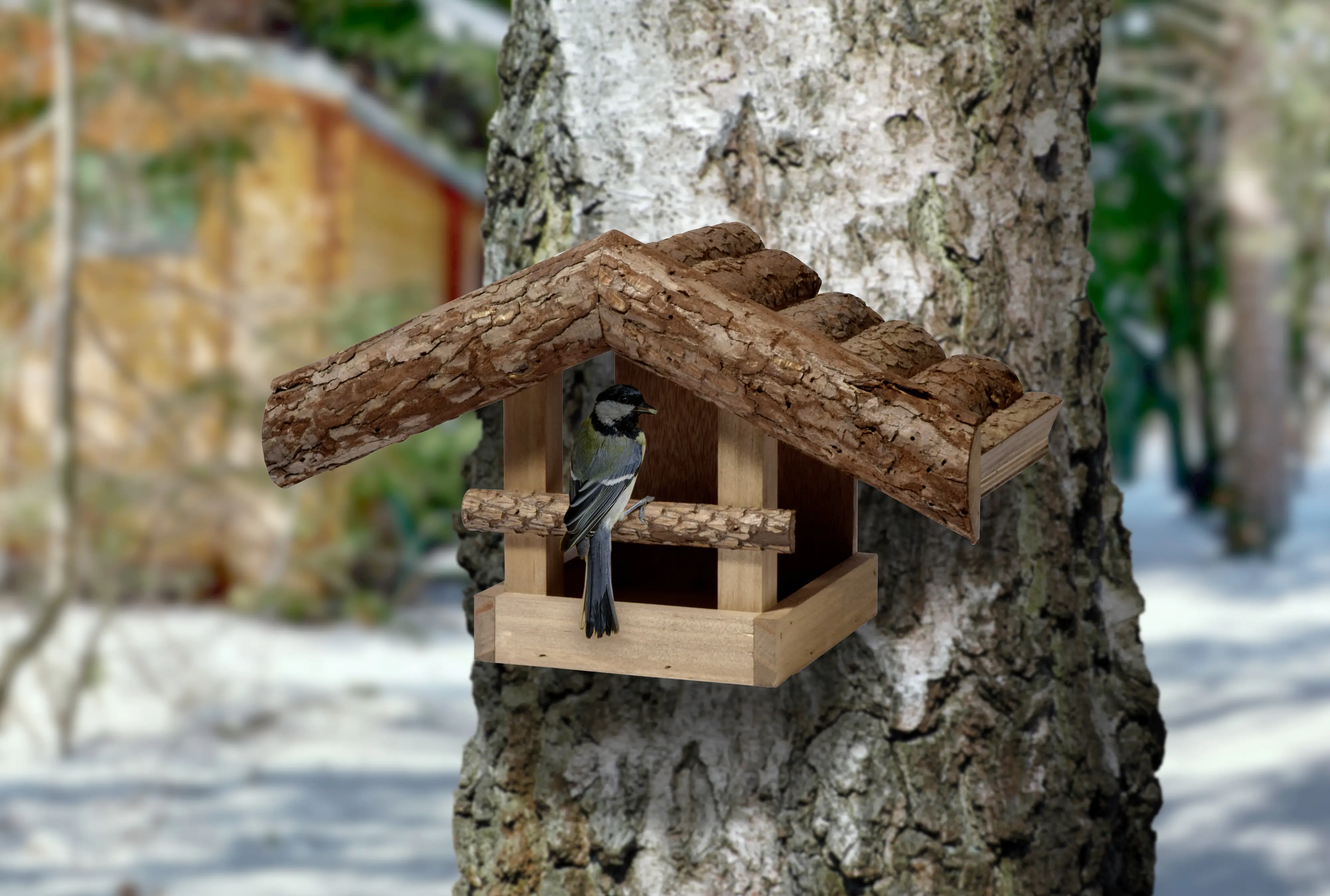 Dobar Vogelhaus mit Rindenholz 32 x 17 x 19 cm