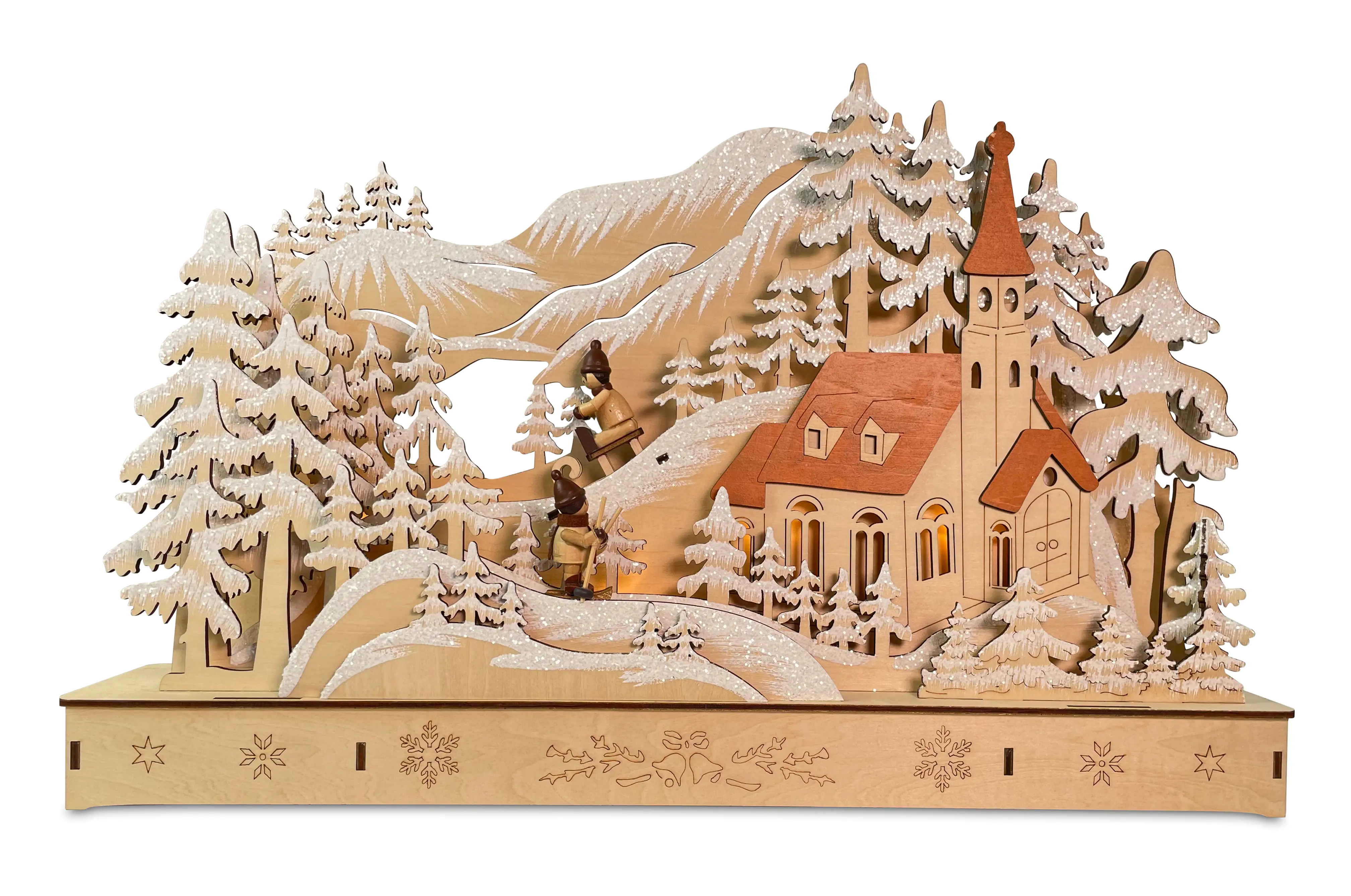 Riffelmacher Kirche mit Schlittenbahn mit LED aus Holz 44 x 8 x 29 cm