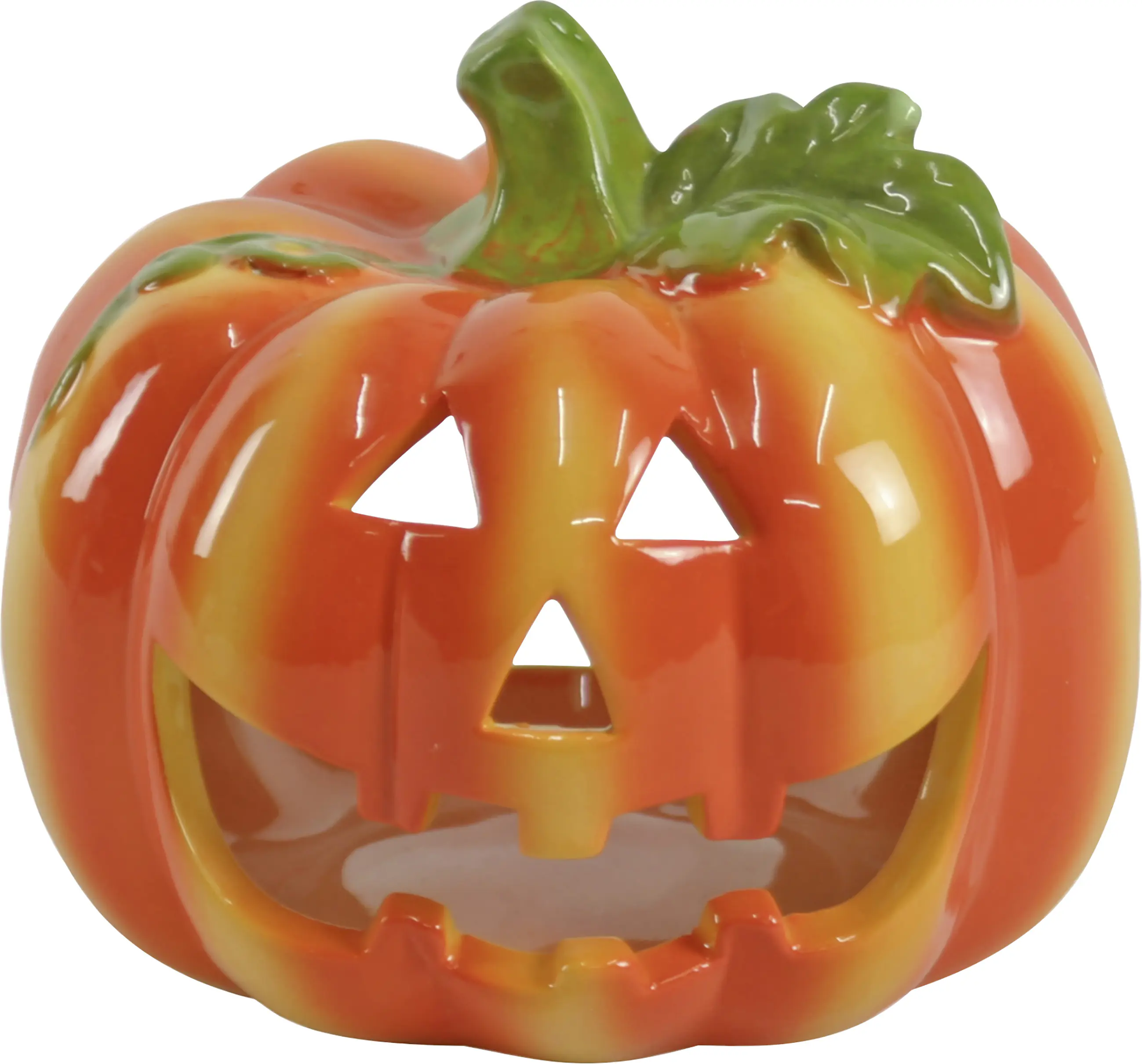 Windlicht Kürbis Keramik 12 cm orange