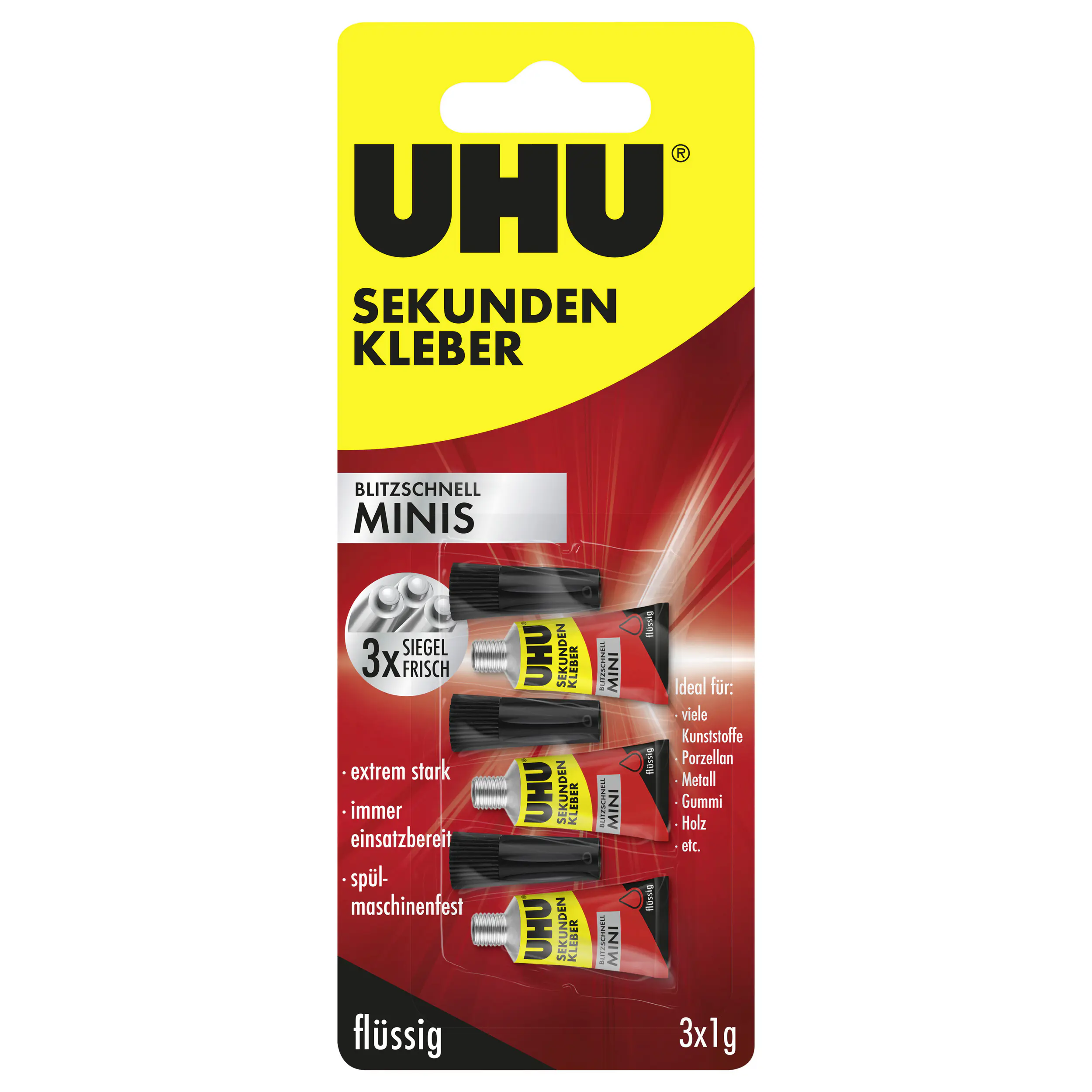 UHU Sekundenkleber blitzschnell Minis 3 g (3 x 1 g), flüssig UHU Sekundenkleber blitzschnell Minis 3 g (3 x 1 g), flüssig