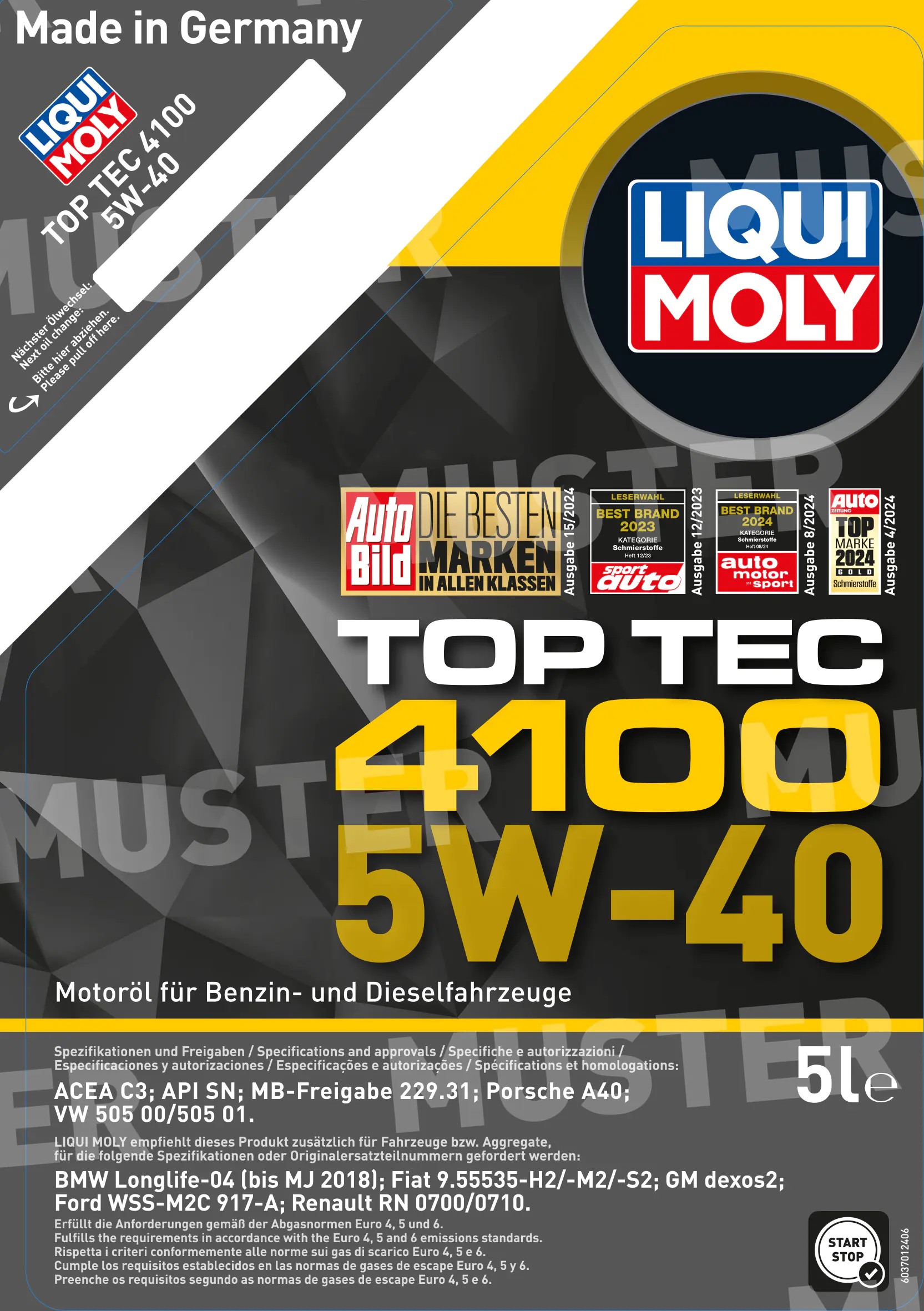 Liqui Moly Motoröl Top Tec 4100 SAE 5W-40 5 L Liqui Moly Motoröl Top Tec 4100 SAE 5W-40 5 L